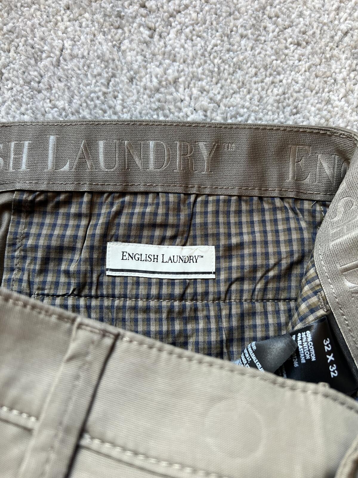 English Laundry mushroom flat front chinos, size 32” x 32”