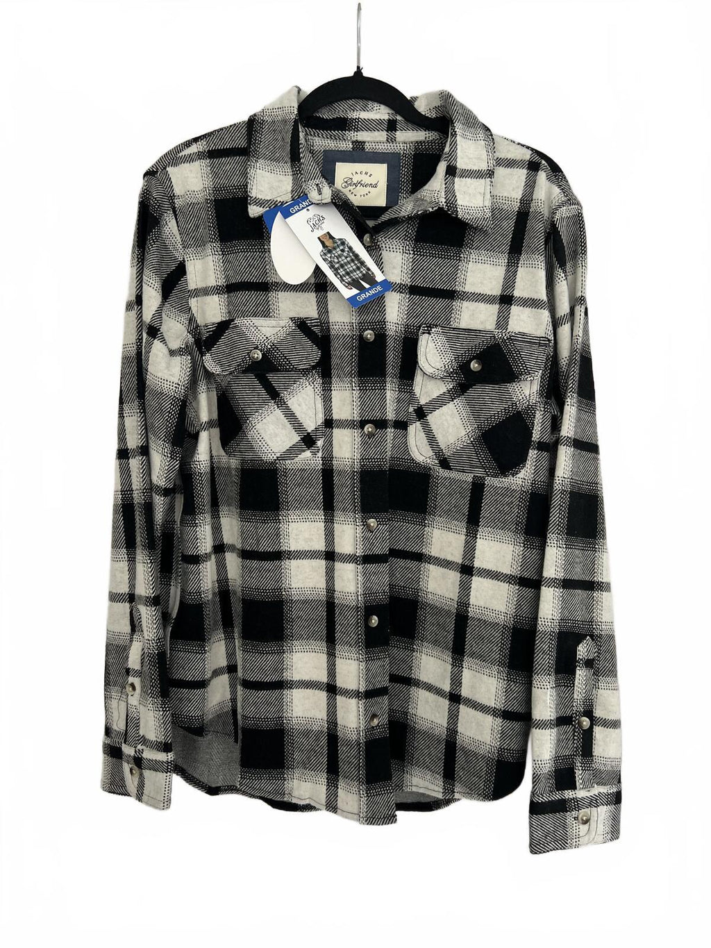 Ladies soft feel black & white check shirt, size large