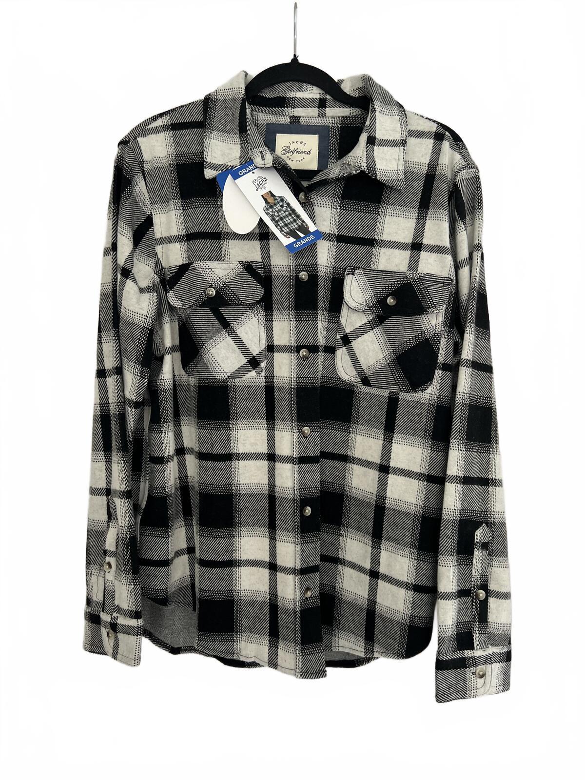 Ladies soft feel black & white check shirt, size large