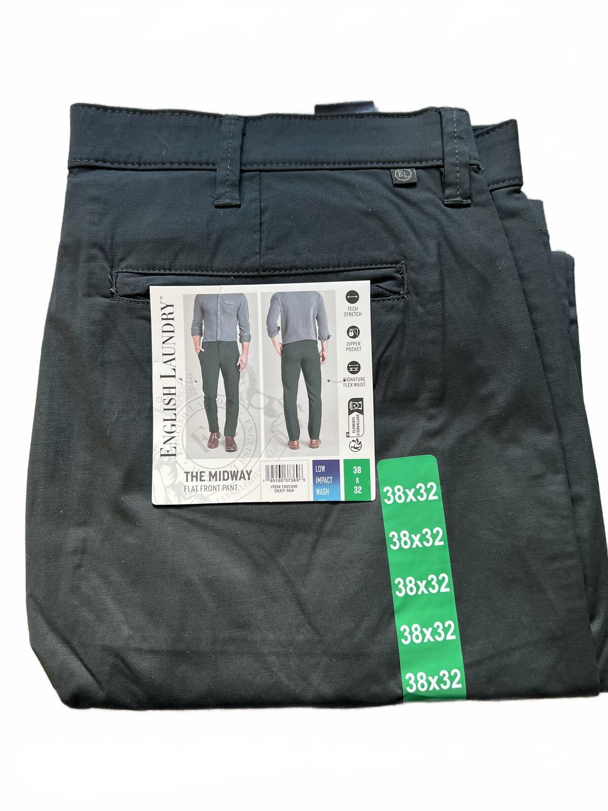 English Laundry deep sea flat front chinos, size 38” x 32”