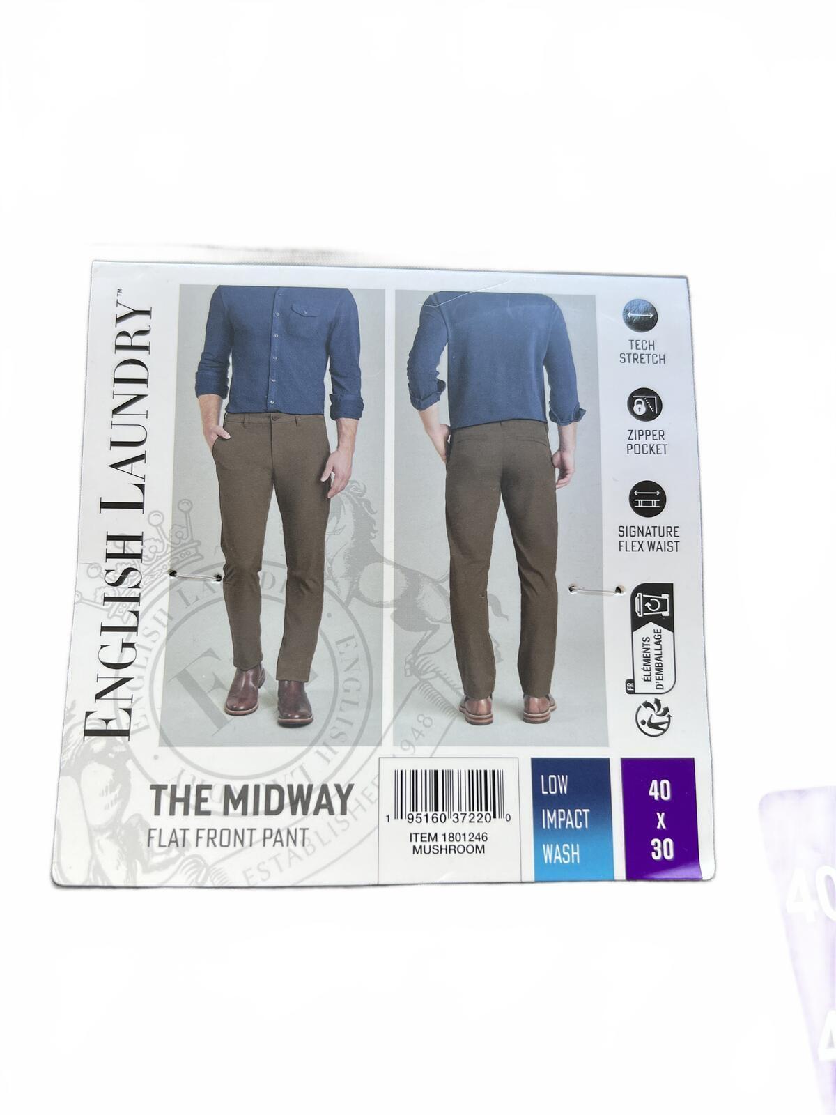 English Laundry khaki flat front chinos, size 40” x 30”