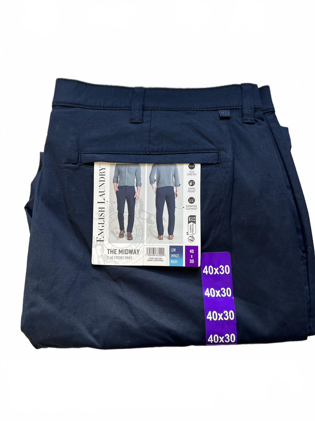 English Laundry navy flat front chinos, size 40” x 30”