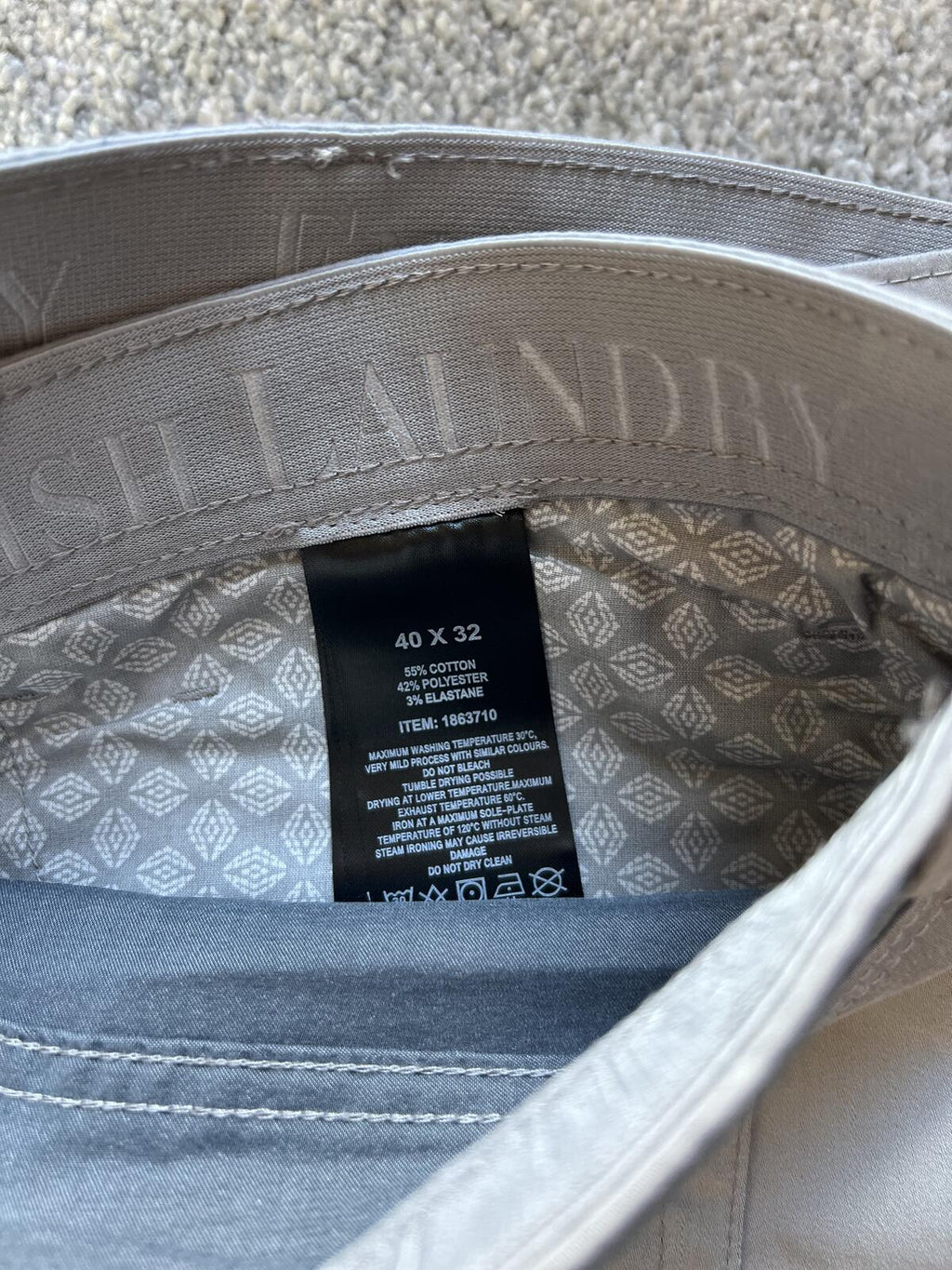 English Laundry grey 5-pocket chinos, size 40” x 32”