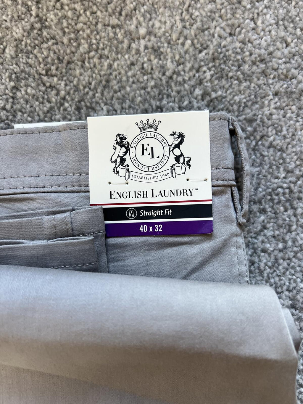 English Laundry grey 5-pocket chinos, size 40” x 32”