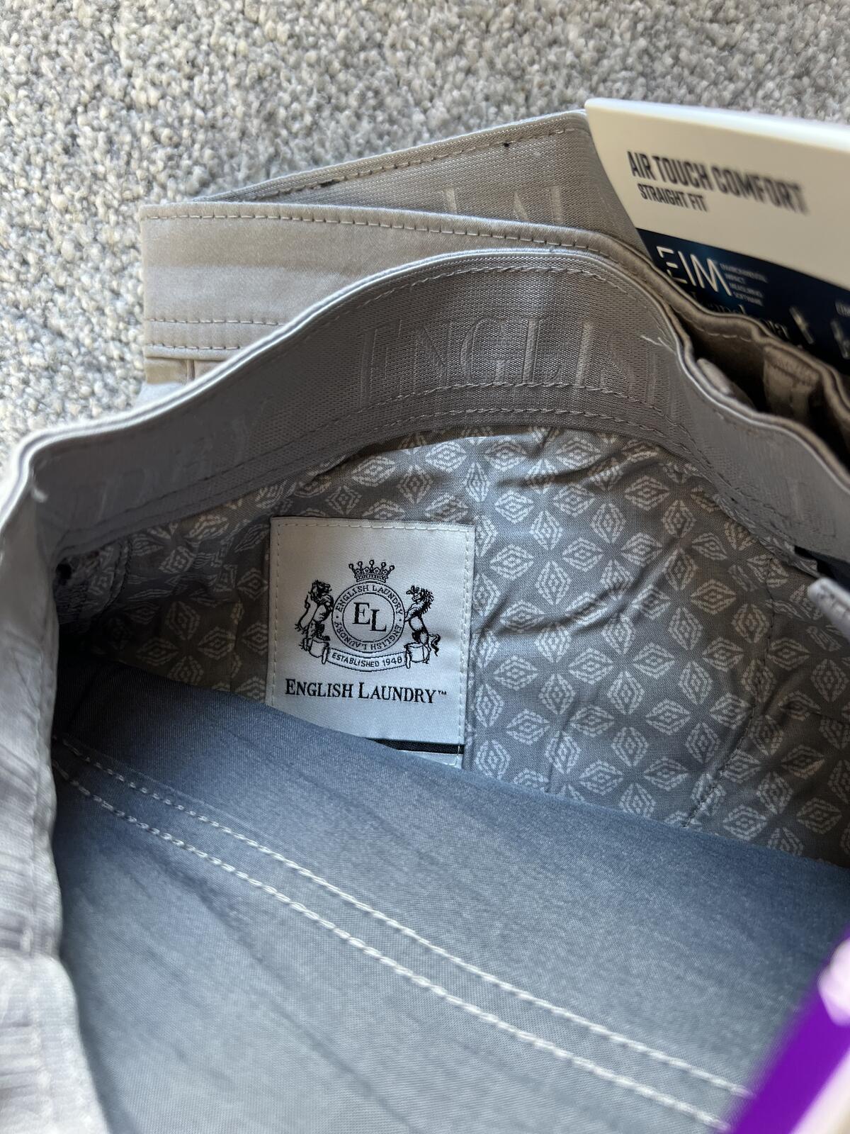 English Laundry grey 5-pocket chinos, size 40” x 32”