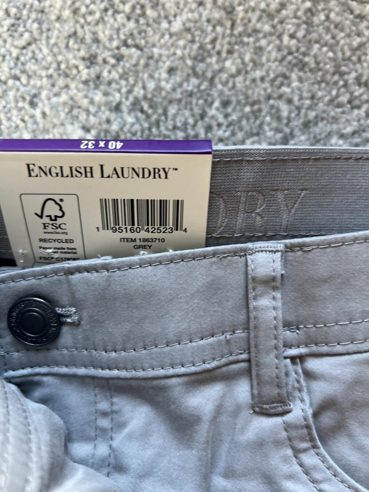 English Laundry grey 5-pocket chinos, size 40” x 32”