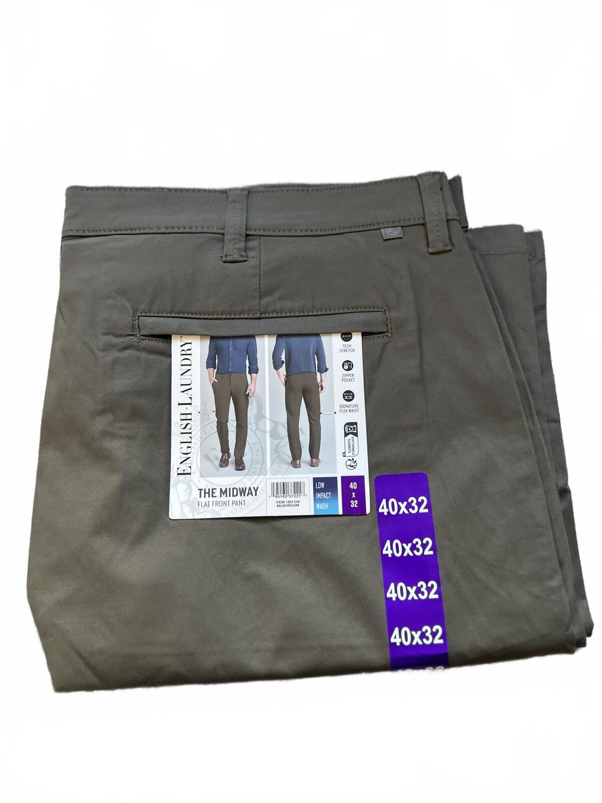 English Laundry mushroom flat front chinos, size 40” x 32”