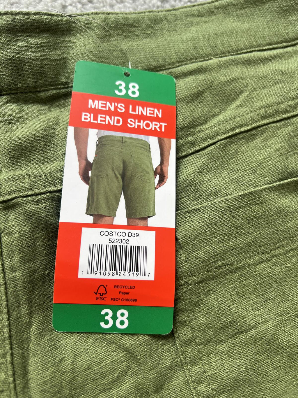 Swims green linen blend shorts, size 38” waist