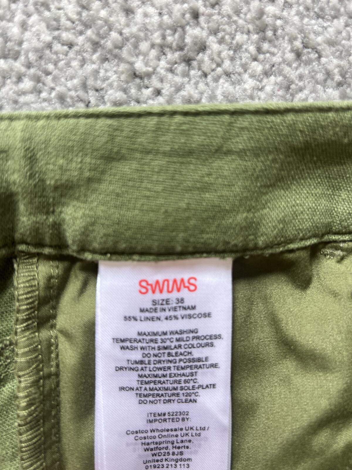 Swims green linen blend shorts, size 38” waist