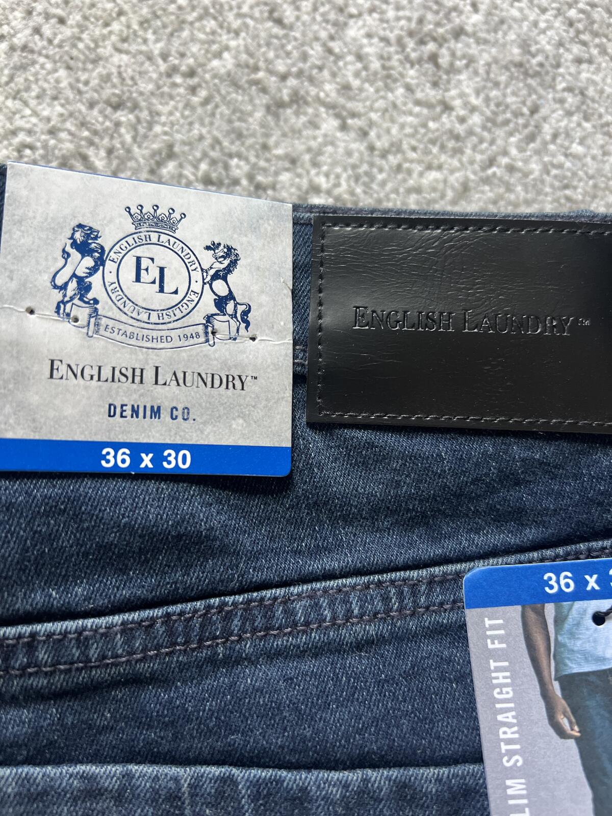 English Laundry ink blue straight fit jeans, size 36” x 30”