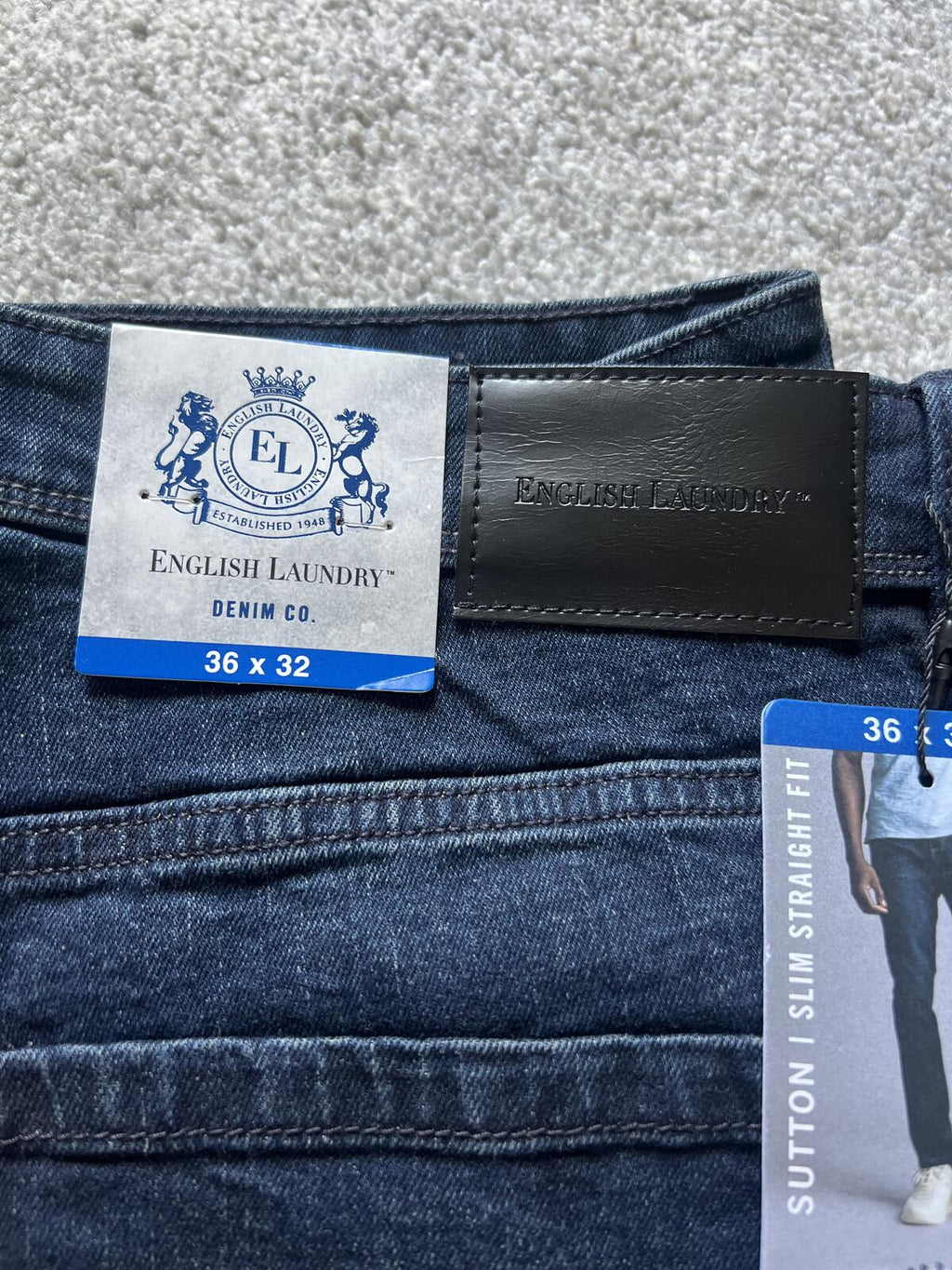 English Laundry ink blue jeans, size 36” x 32”