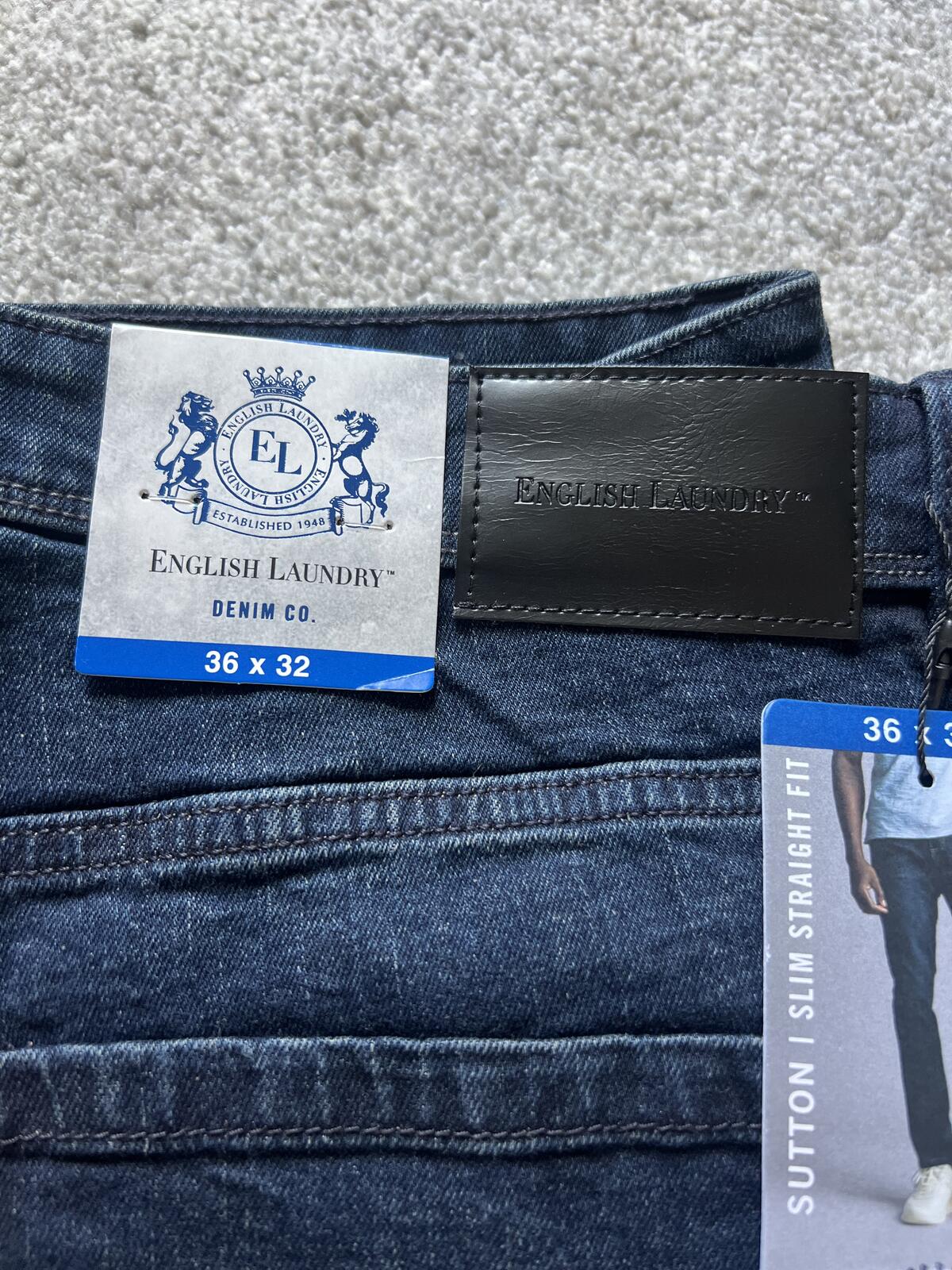 English Laundry ink blue jeans, size 36” x 32”
