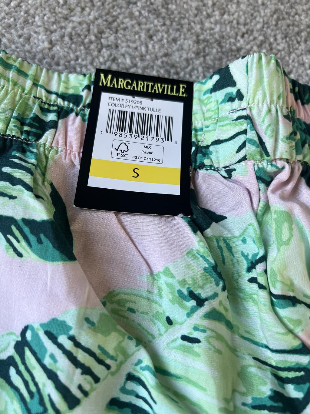 Margaritaville wide leg green & pink trousers, size small