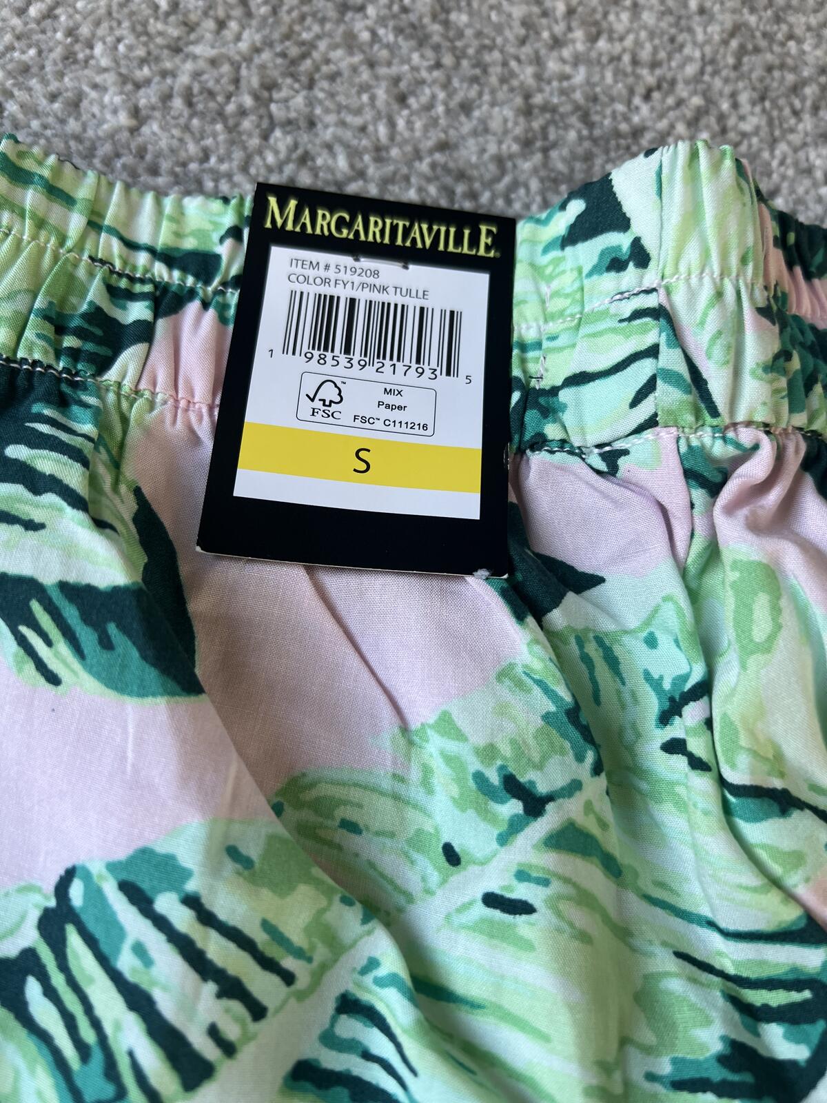 Margaritaville wide leg green & pink trousers, size small