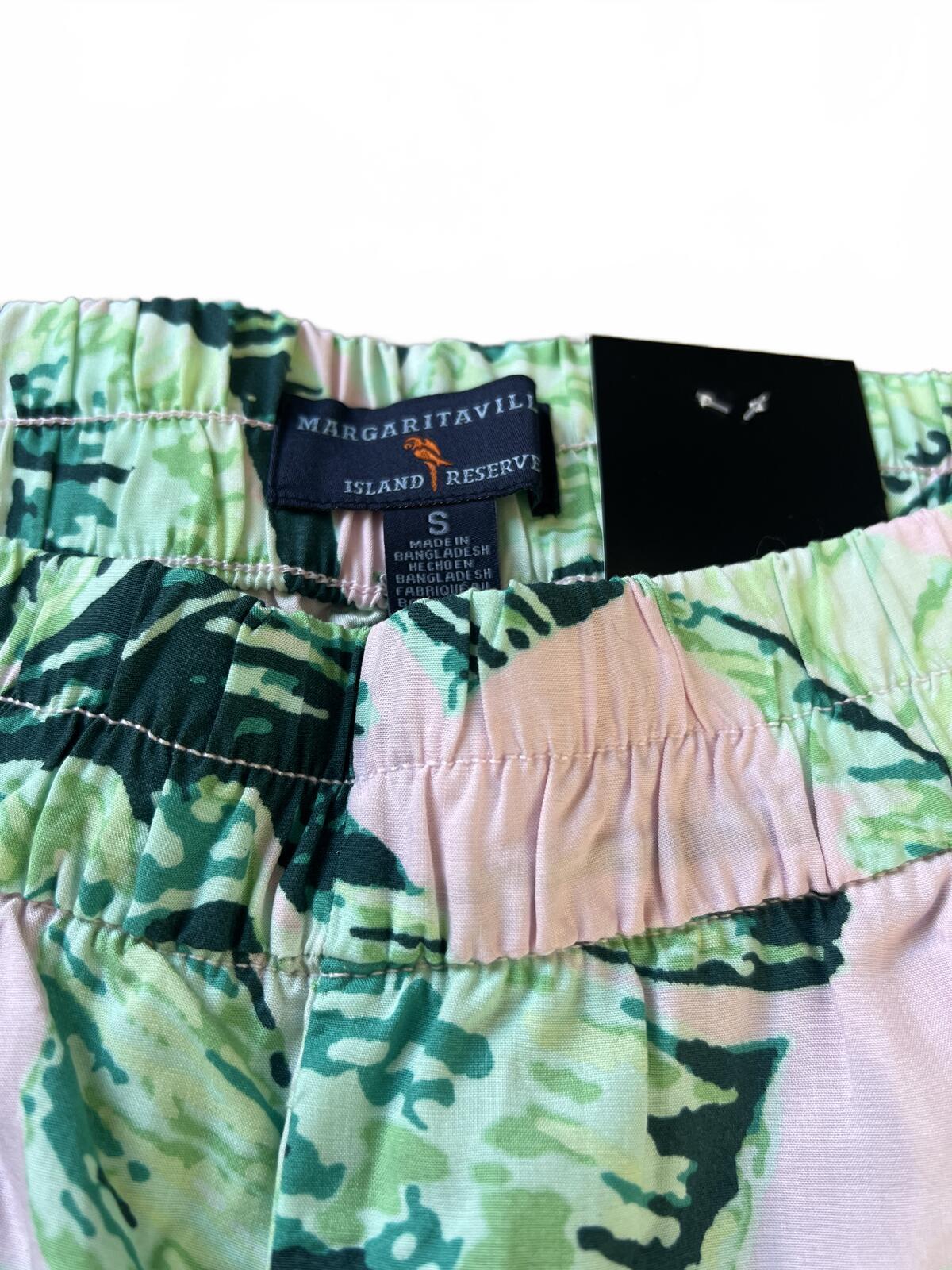 Margaritaville wide leg green & pink trousers, size small
