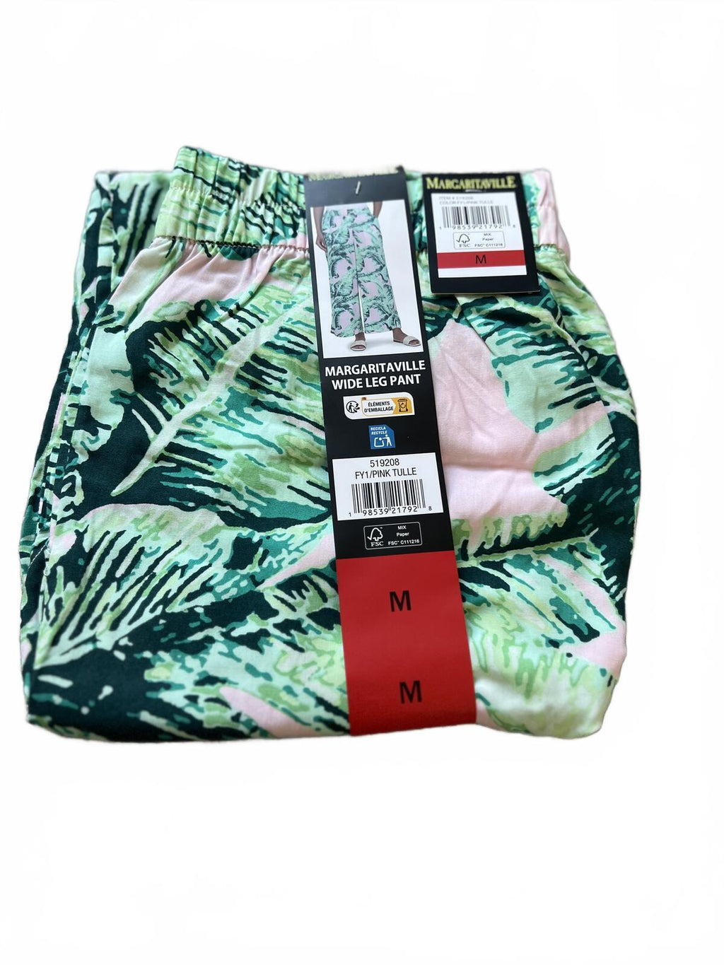 Margaritaville ladies wide leg green & pink trousers, size medium