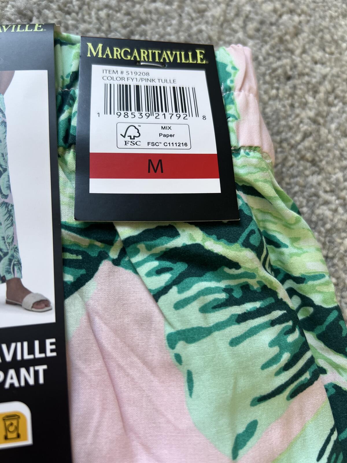 Margaritaville ladies wide leg green & pink trousers, size medium