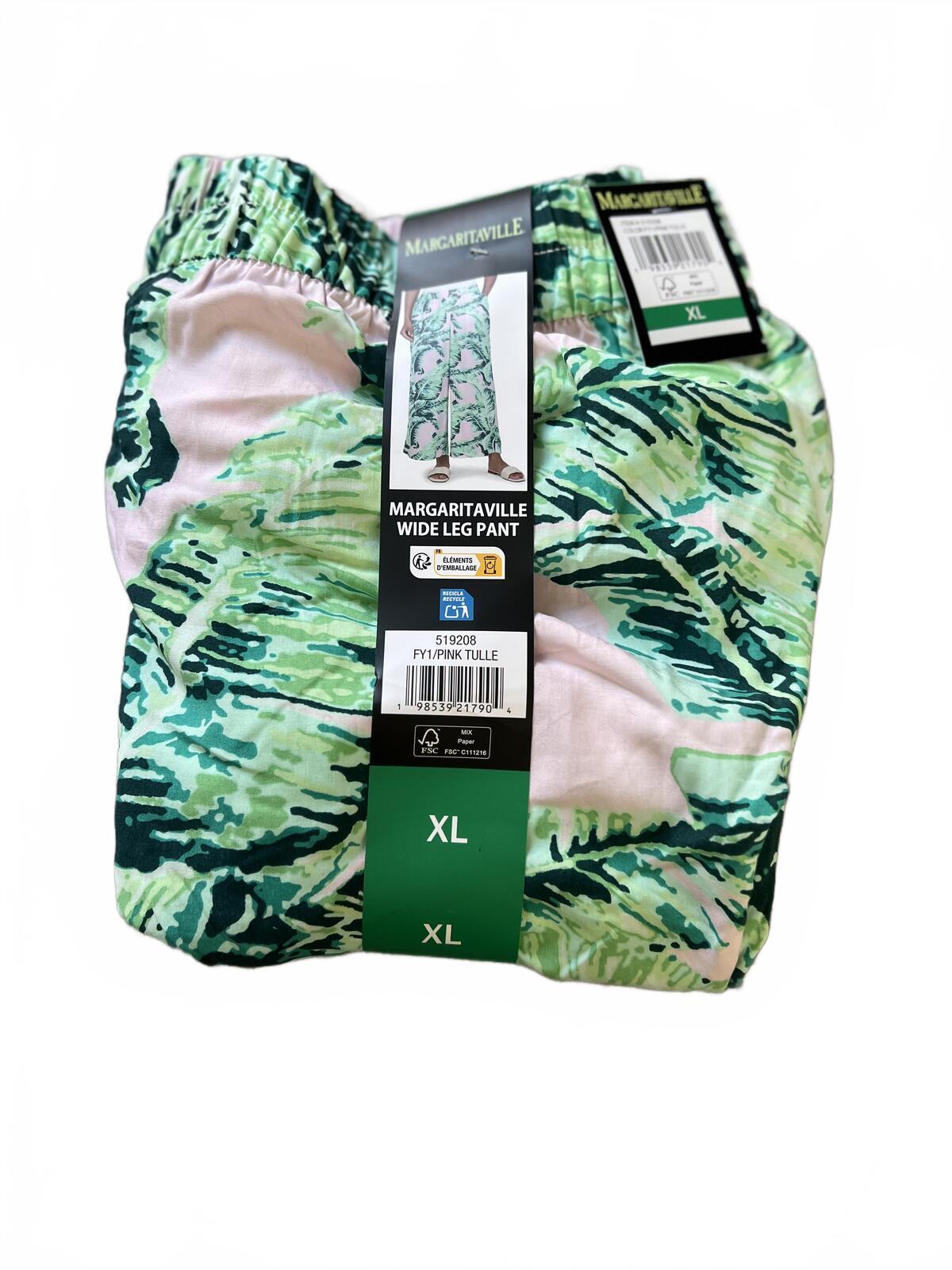 Margaritaville wide leg green & pink trousers, size XL