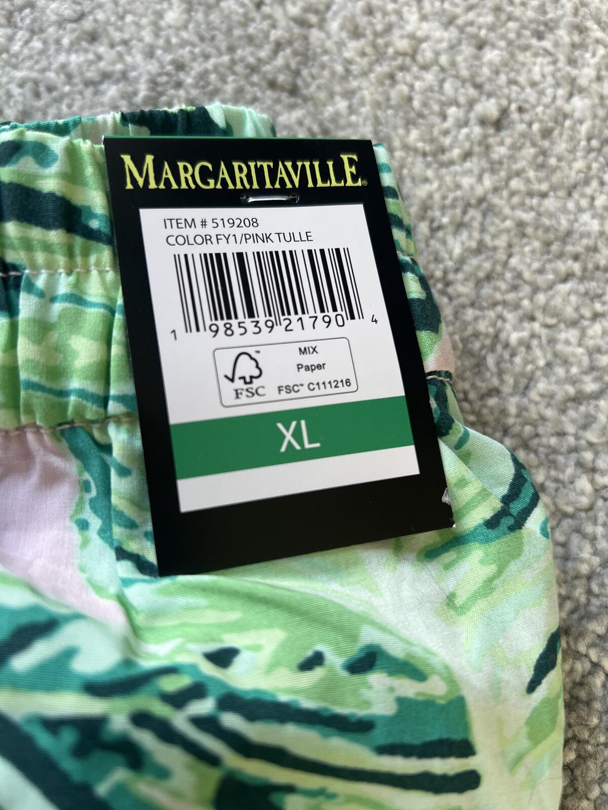 Margaritaville wide leg green & pink trousers, size XL