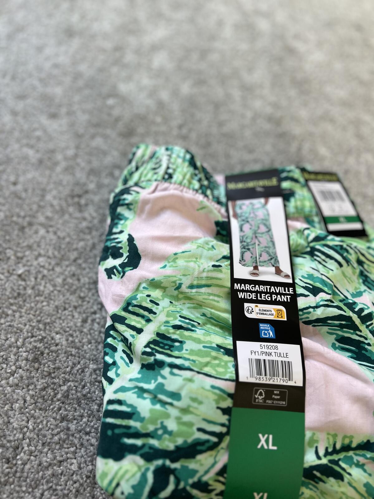 Margaritaville wide leg green & pink trousers, size XL