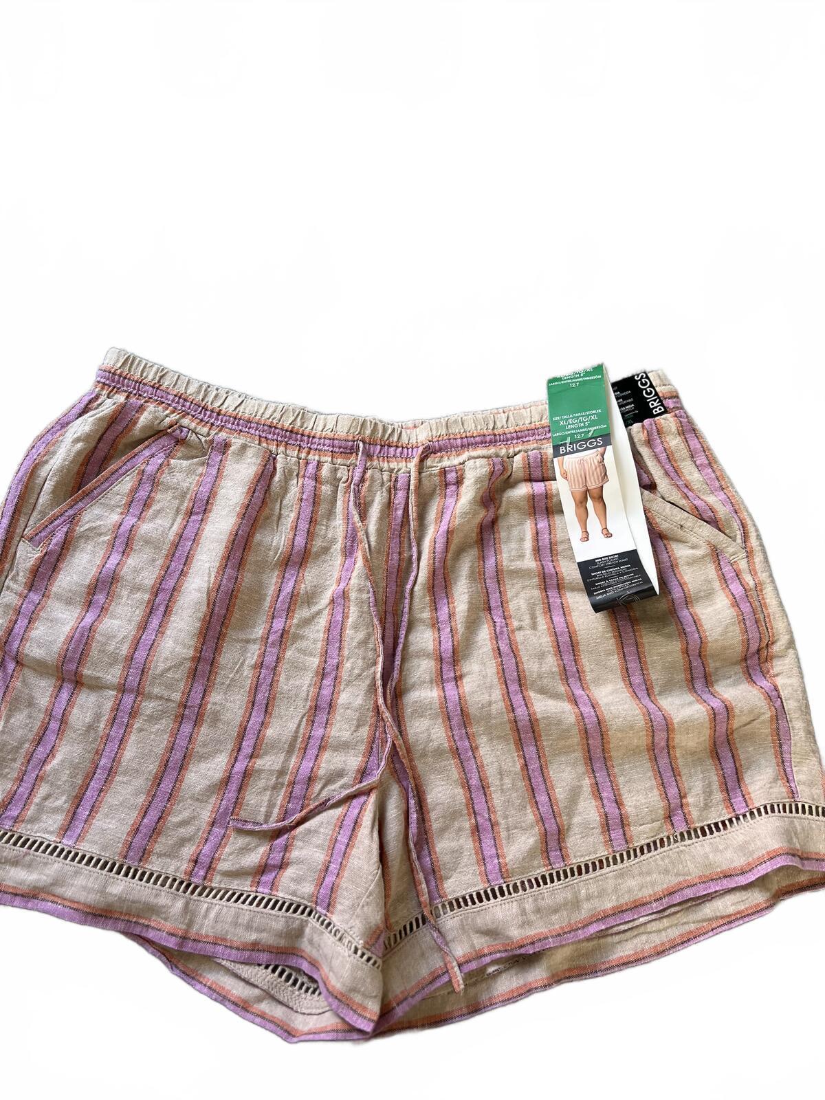 Ladies mid rise pink stripe shorts, size XL