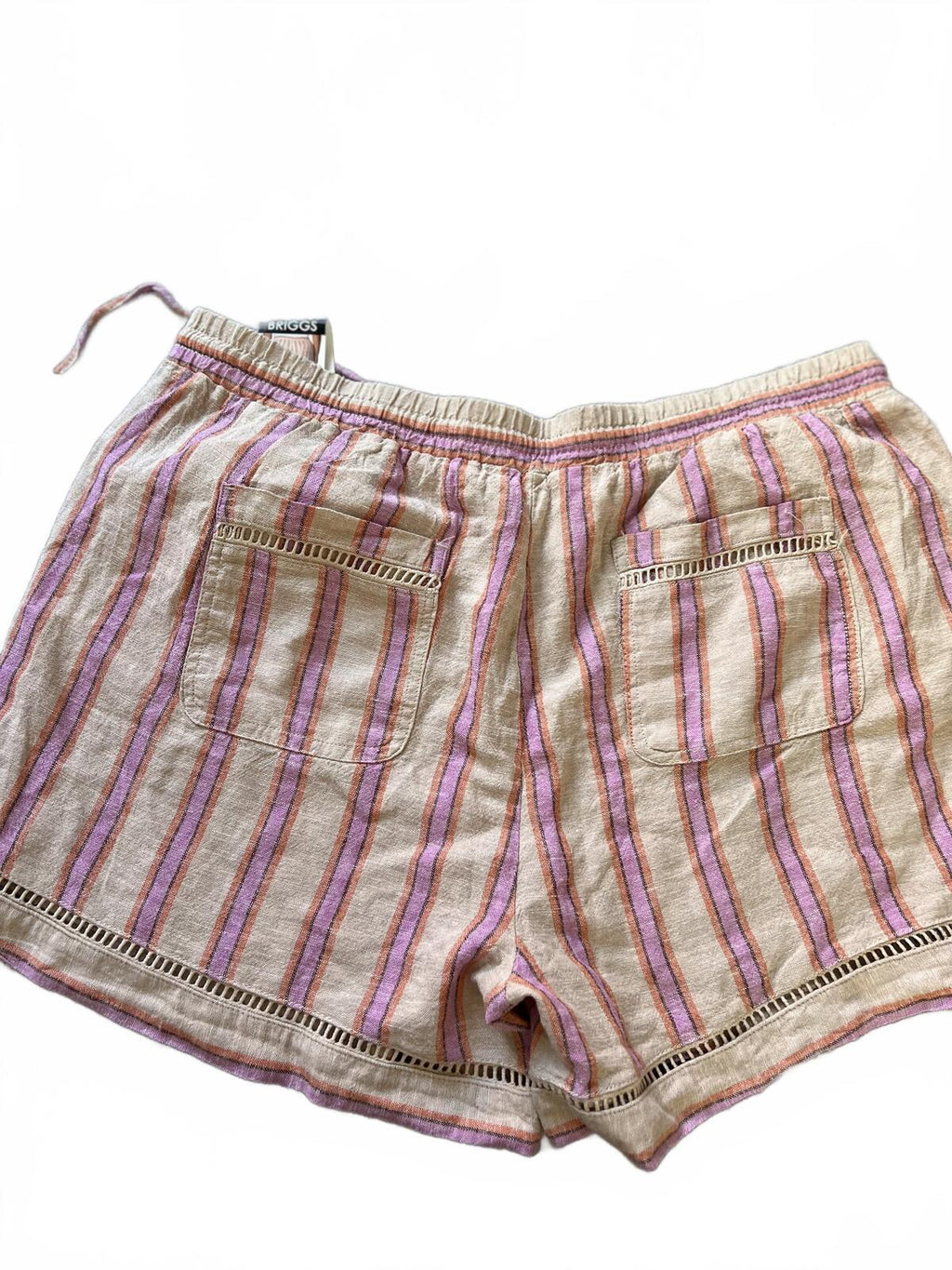 Ladies mid rise pink stripe shorts, size XL