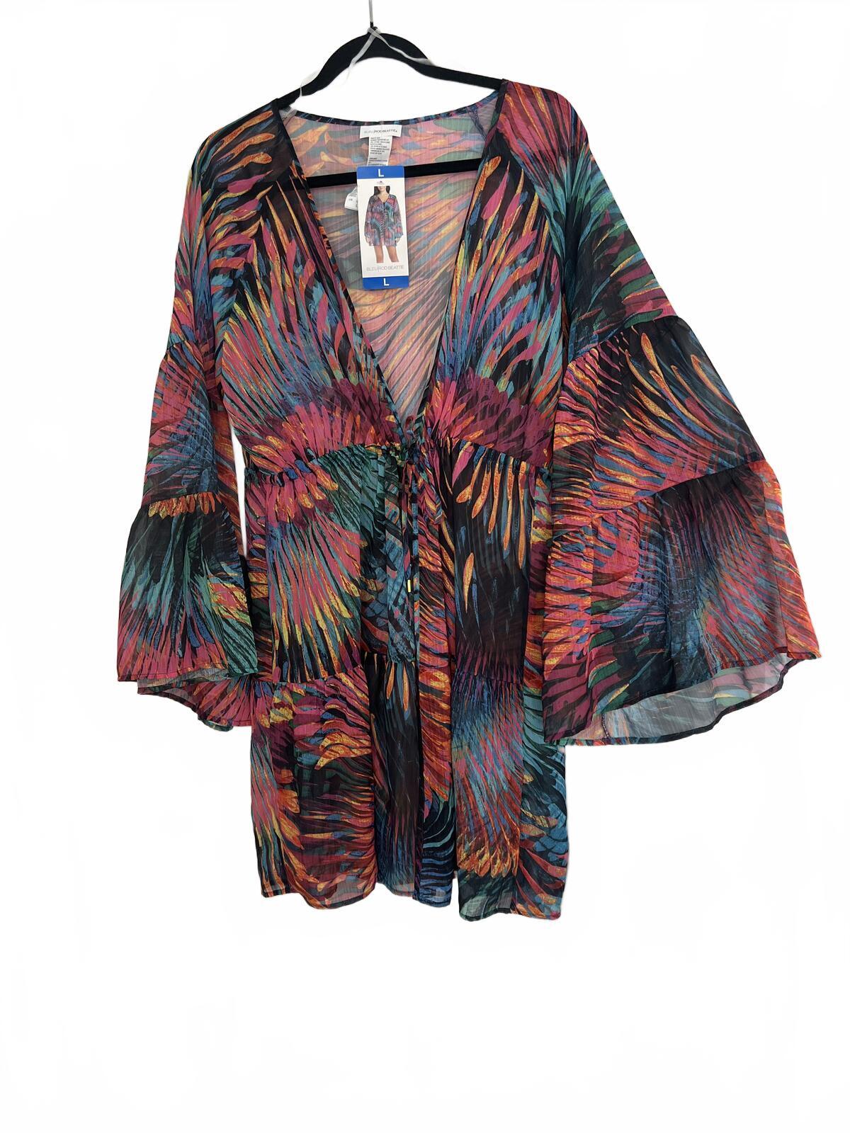 Multicoloured beach cover up blouse, size large