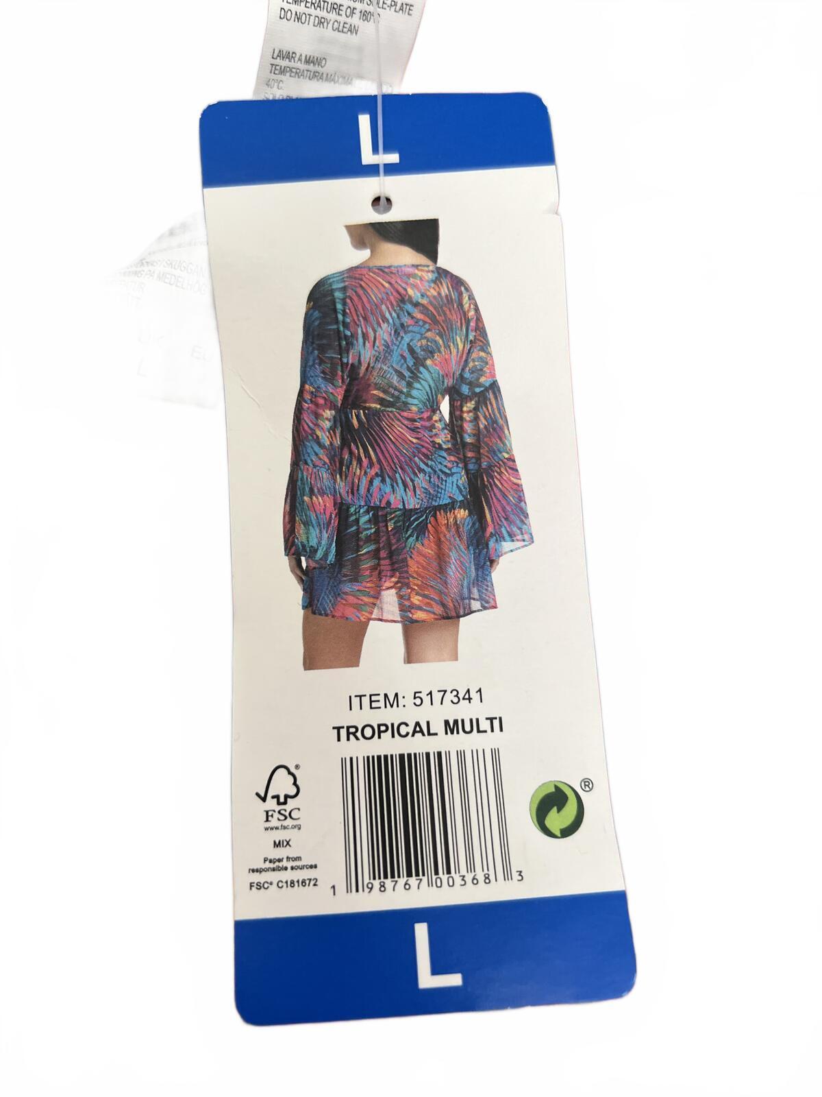 Multicoloured beach cover up blouse, size large