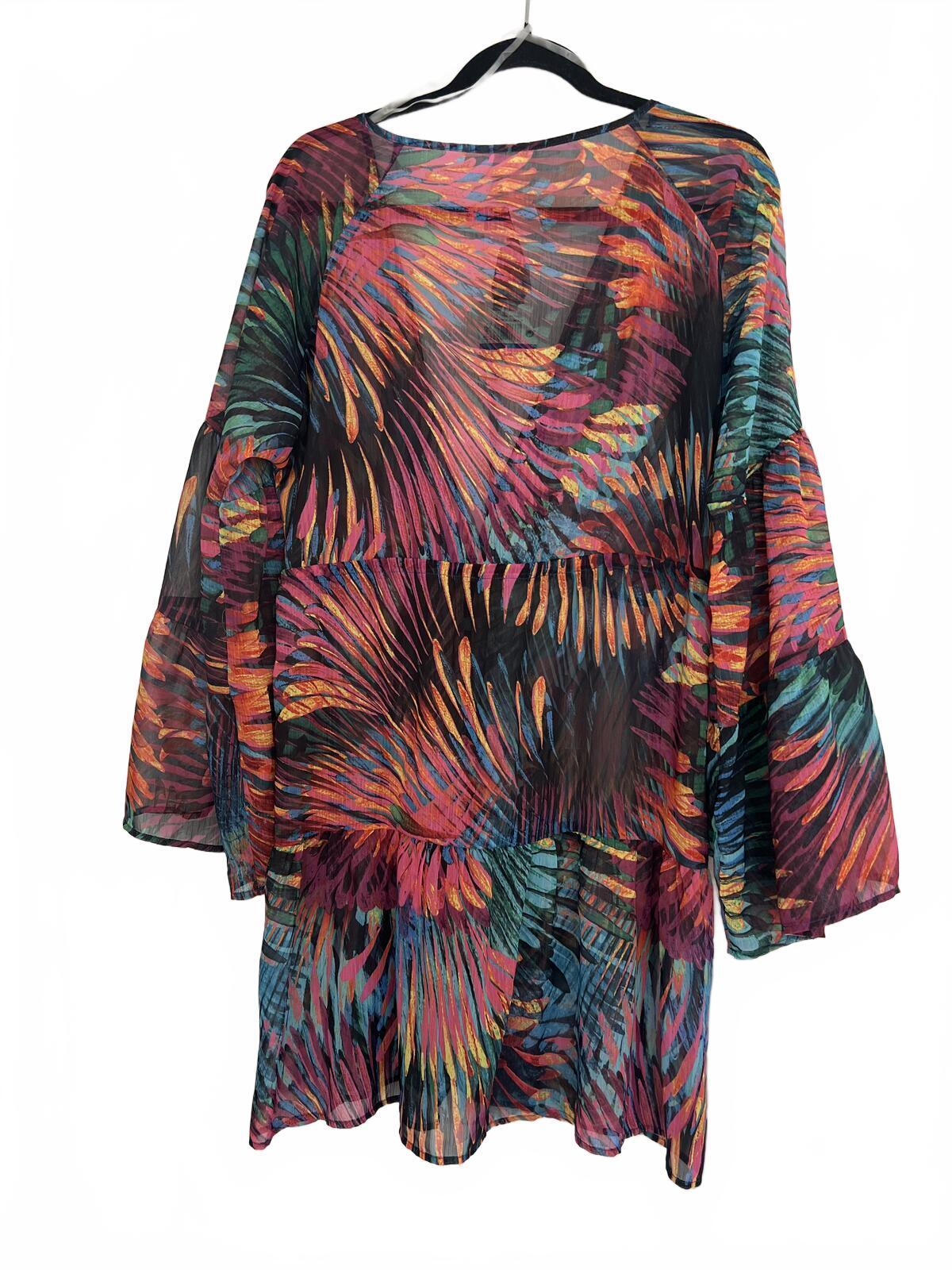 Multicoloured beach cover up blouse, size large