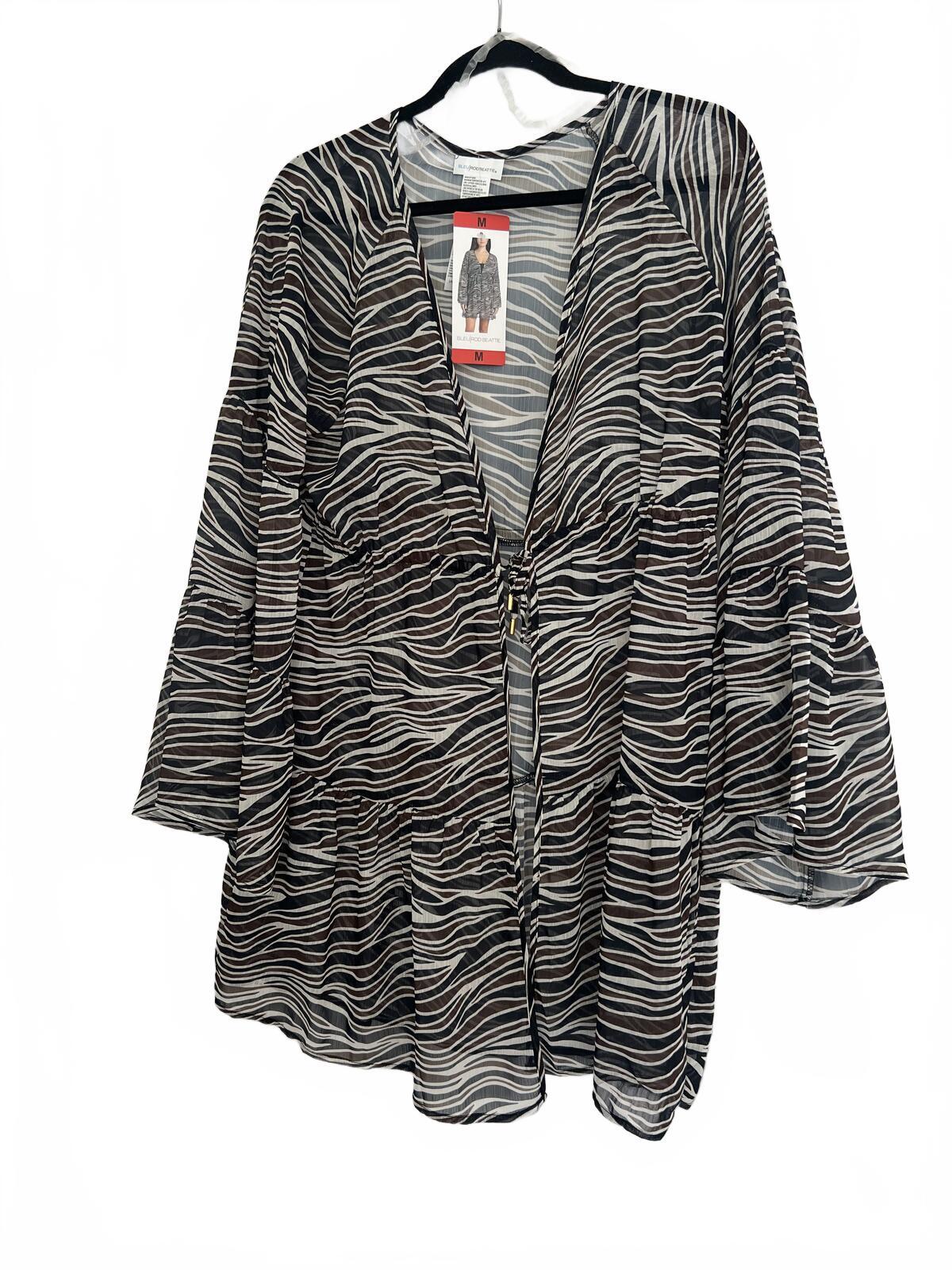 Zebra print beach cover up blouse, size medium