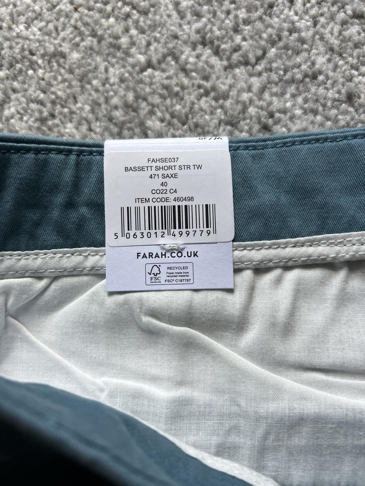 Farah men’s blue chino shorts, size 40” waist