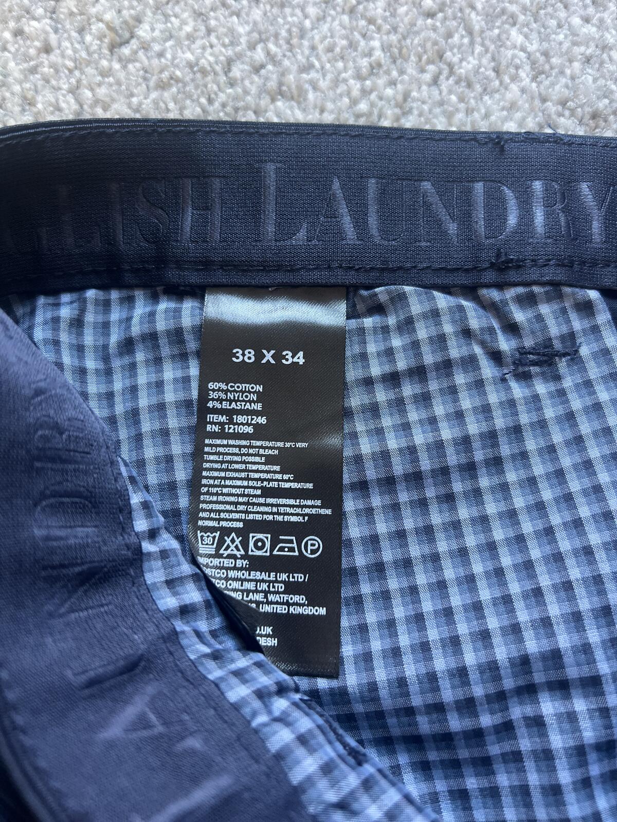 English Laundry navy chinos, size 38” x 34”