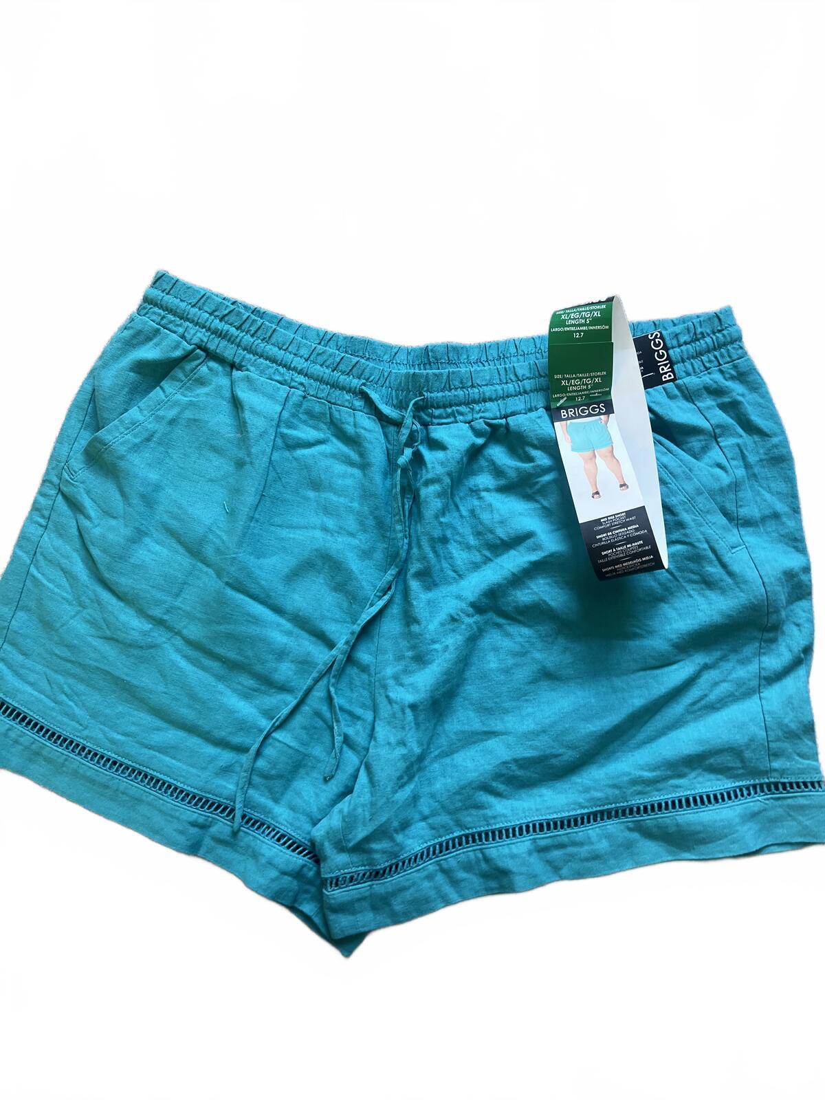 Ladies teal mid rise shorts, size XL