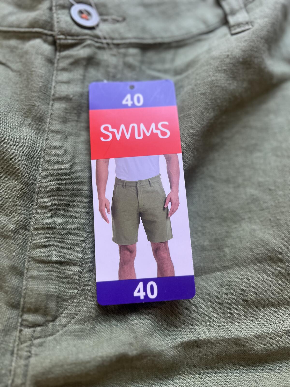 Swims green linen blend shorts, size 40” waist