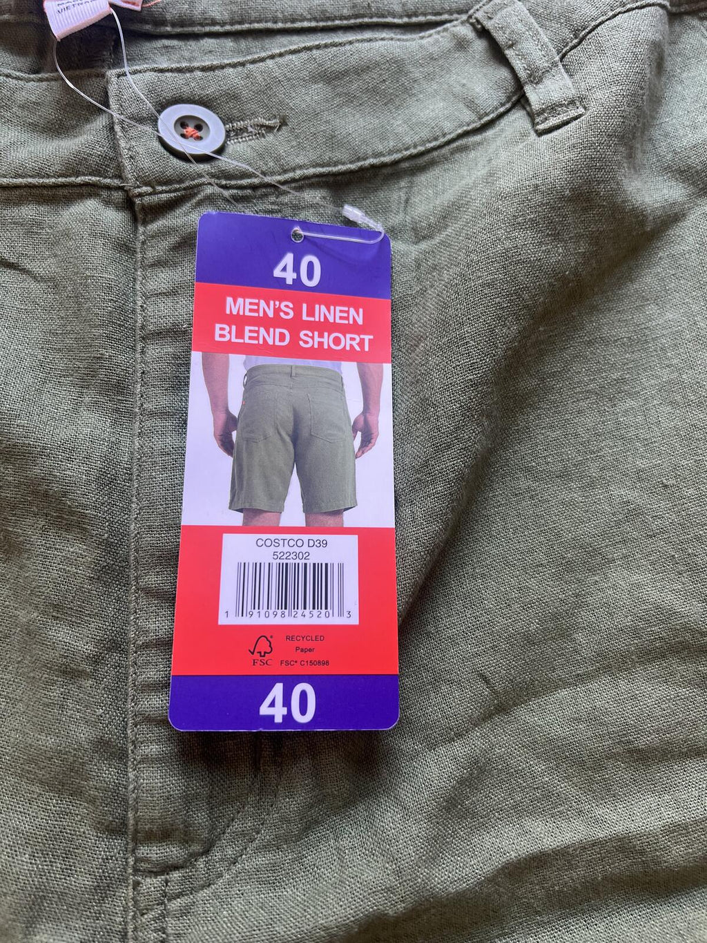 Swims green linen blend shorts, size 40” waist