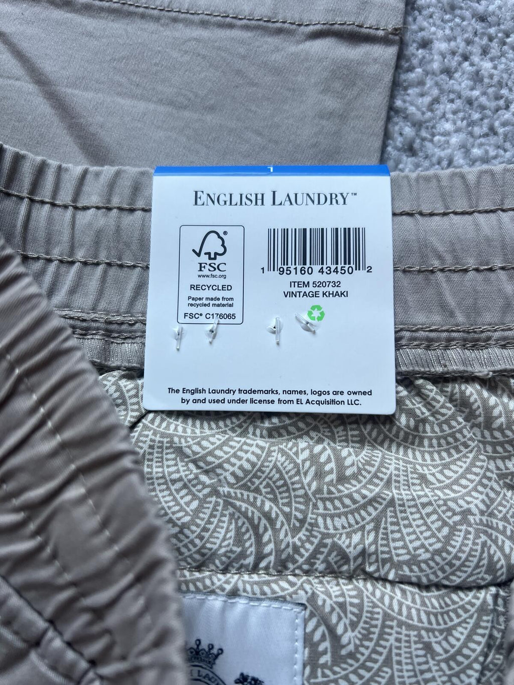 English Laundry vintage khaki elasticated waist chinos, size large