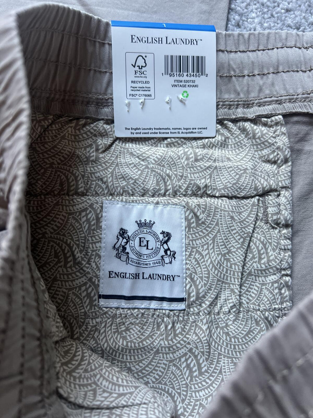English Laundry vintage khaki elasticated waist chinos, size large