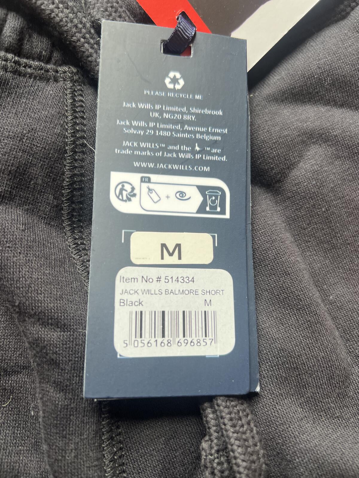 Jack Wills black Balmore shorts, size medium