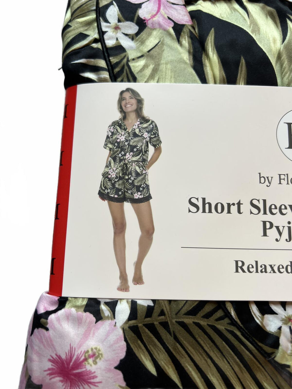 Flora Nikrooz black flowery soft satin short pyjamas, size medium