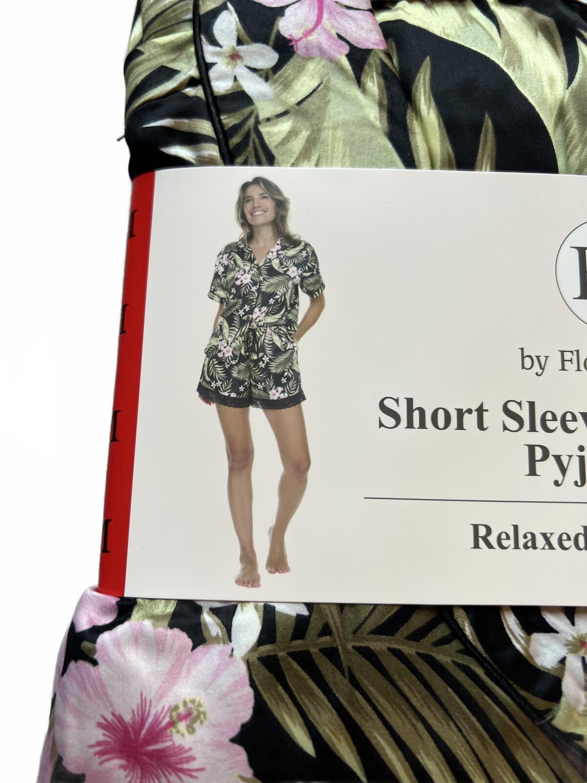 Flora Nikrooz black flowery soft satin short pyjamas, size medium