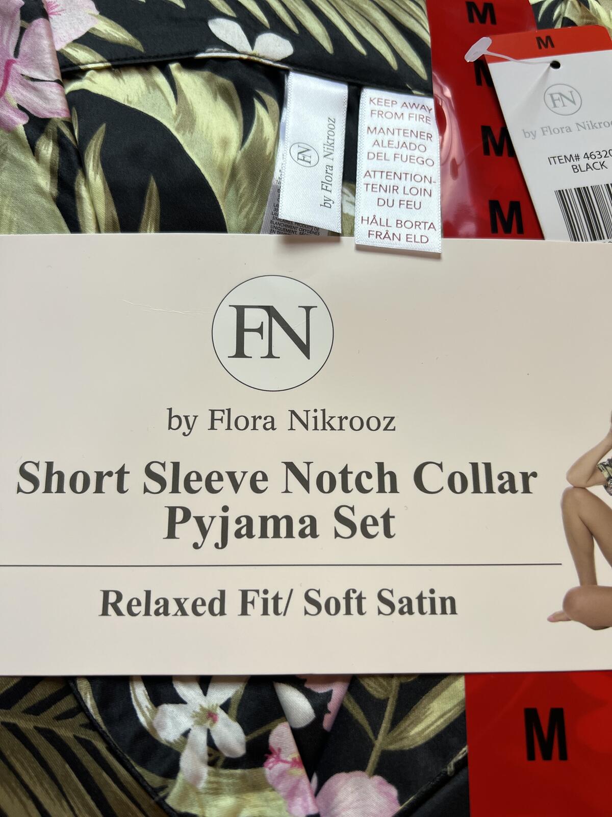Flora Nikrooz black flowery soft satin short pyjamas, size medium