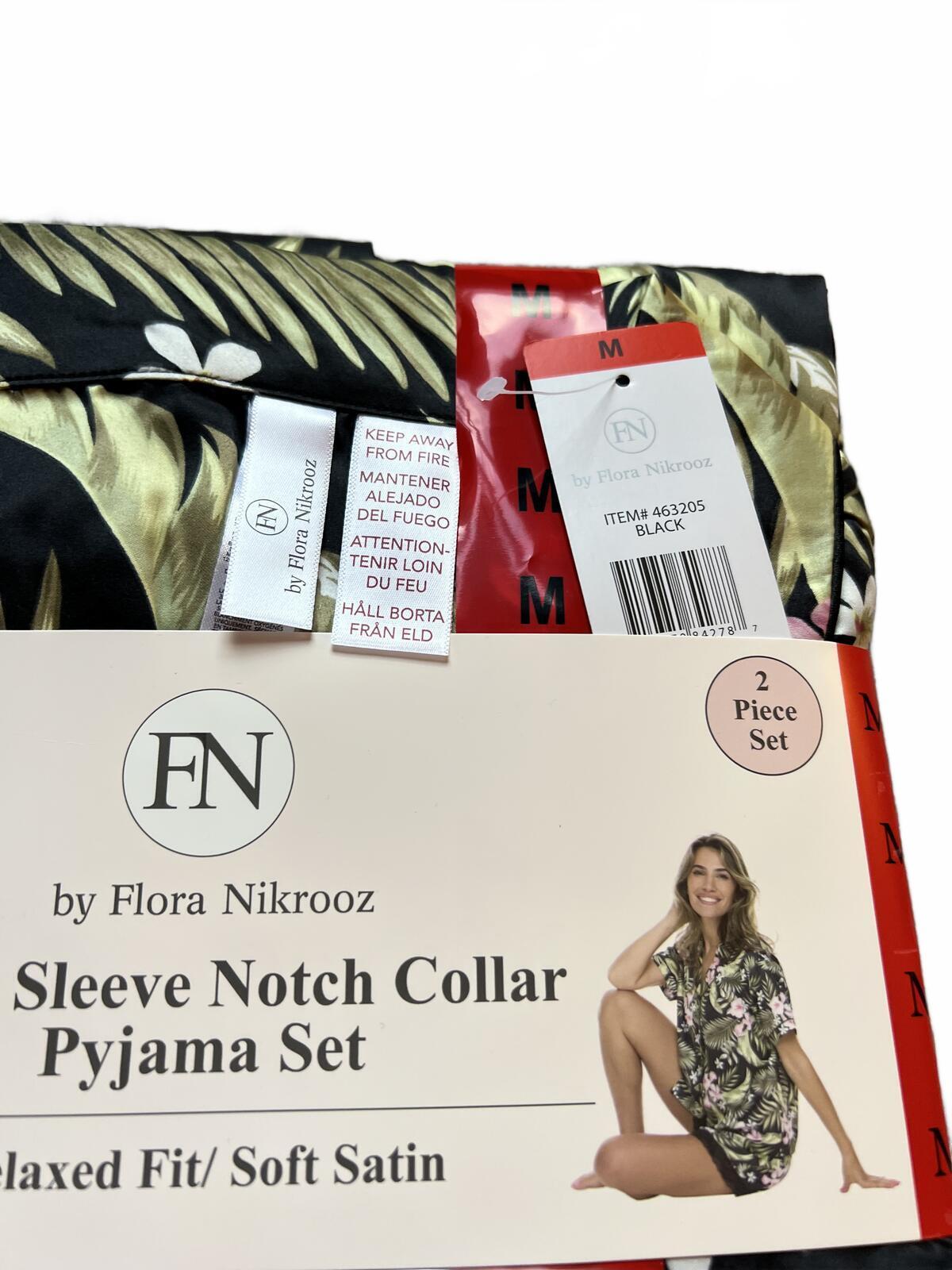 Flora Nikrooz black flowery soft satin short pyjamas, size medium