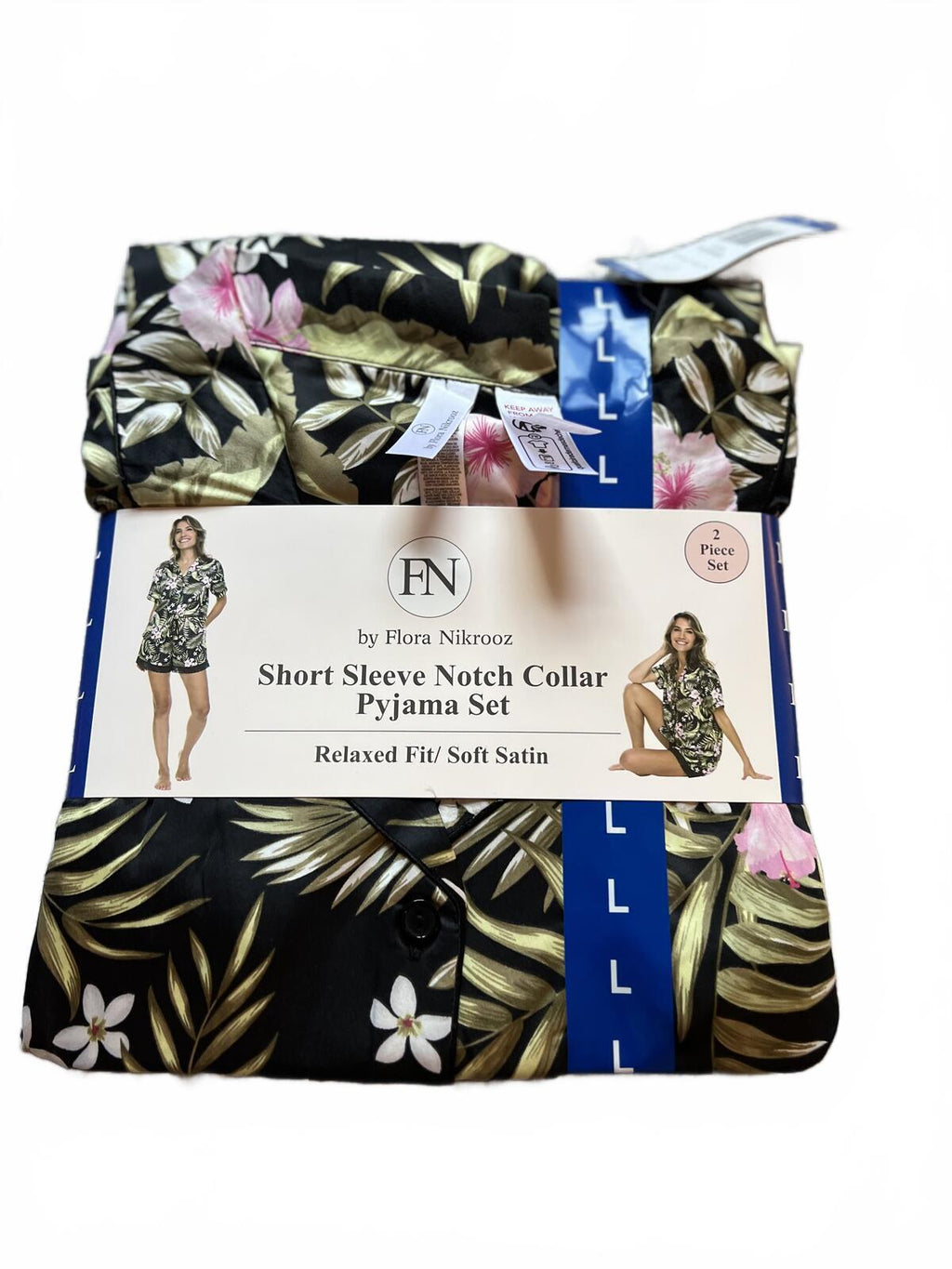 Flora Nikrooz black flowery soft satin short pyjamas, size large