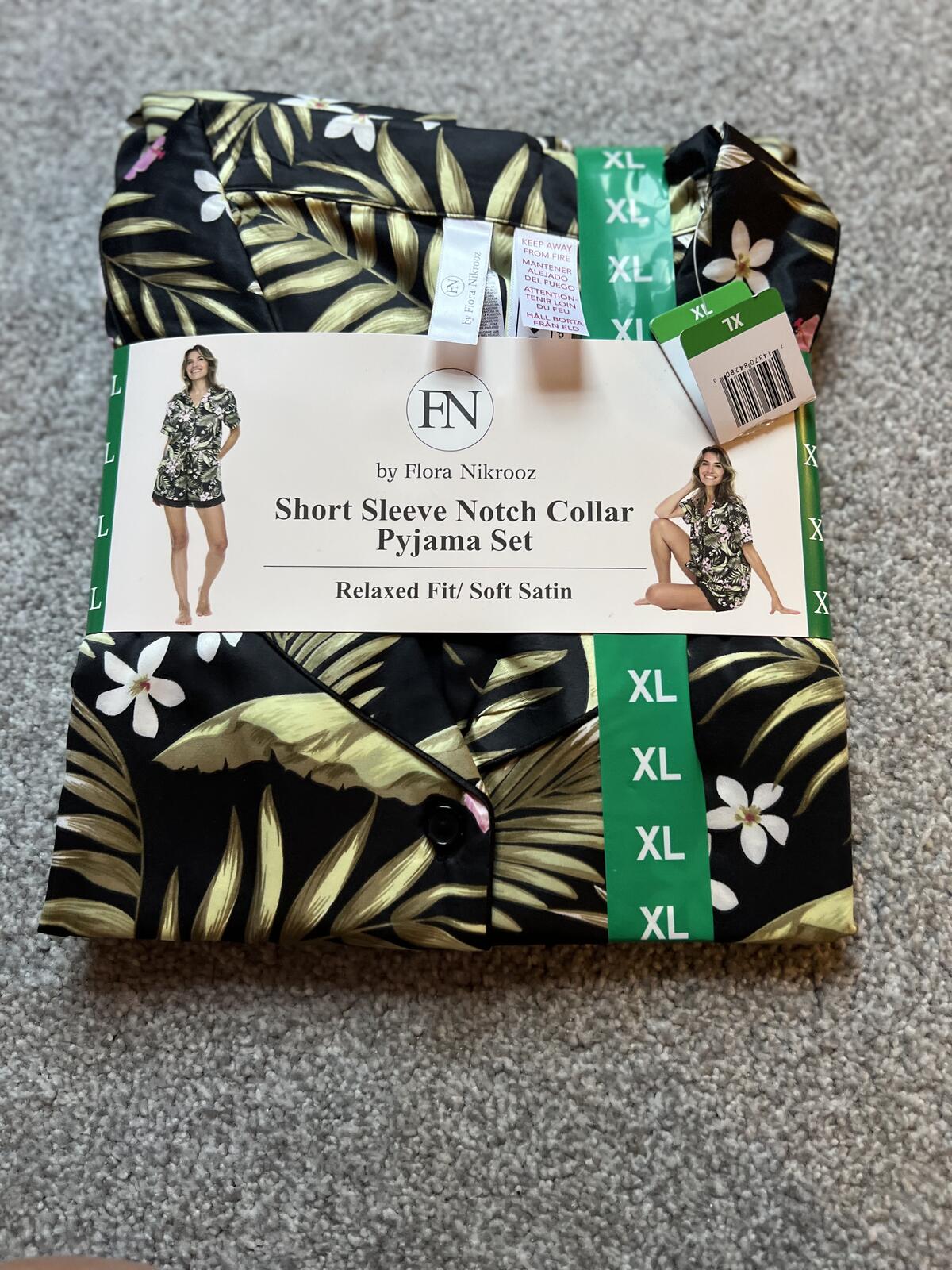 Flora Nikrooz black flowery soft satin pyjamas, size XL