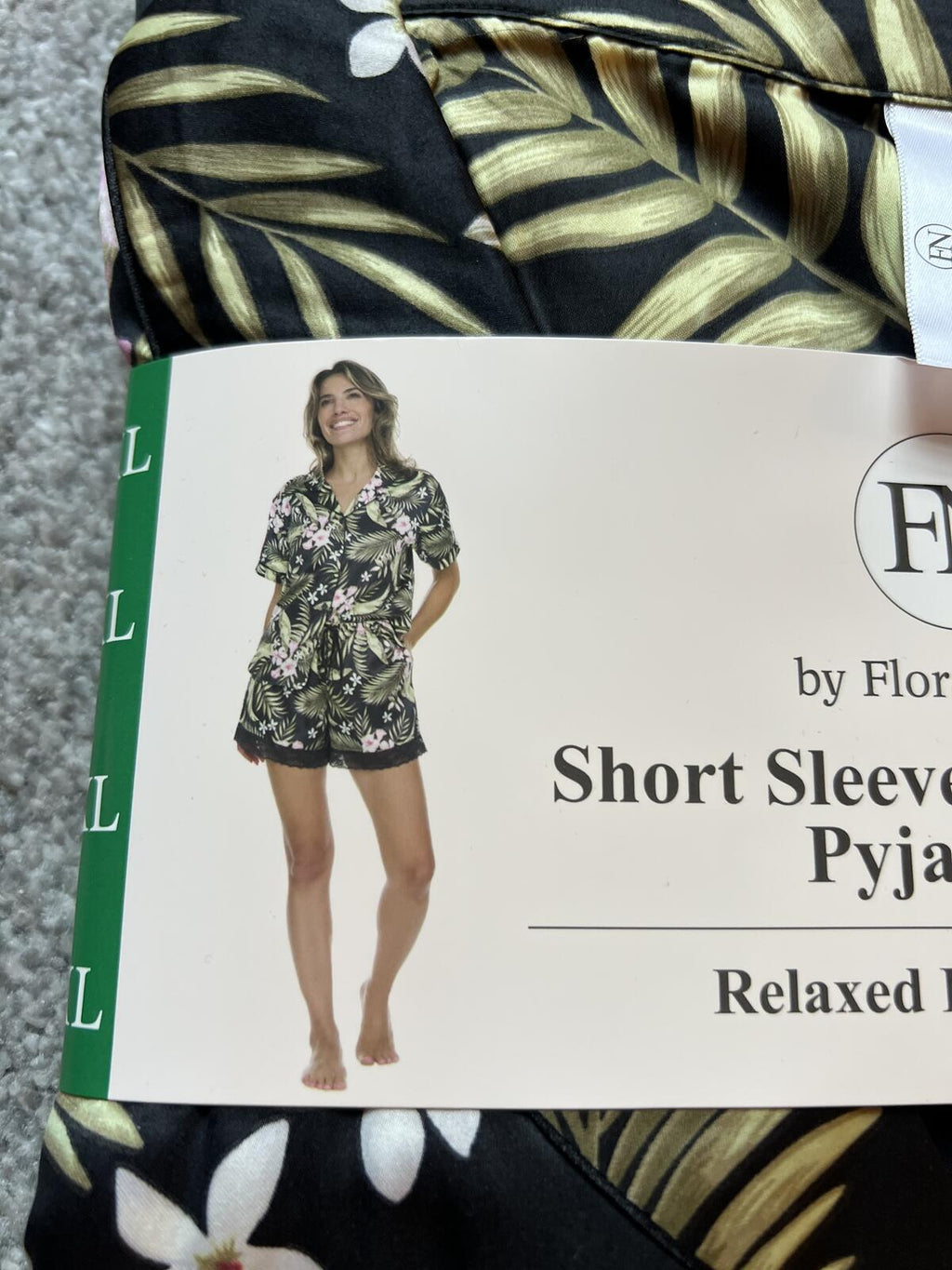 Flora Nikrooz black flowery soft satin pyjamas, size XL