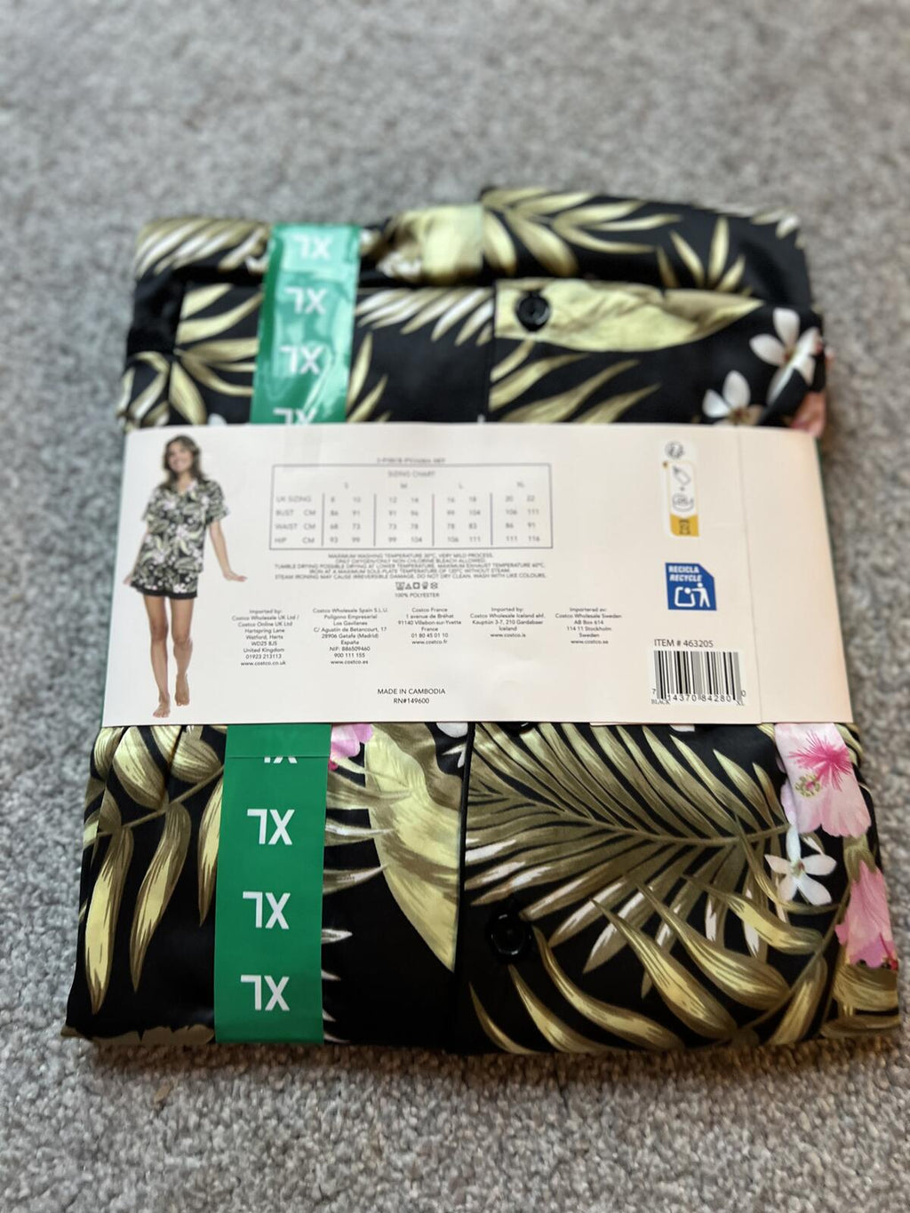 Flora Nikrooz black flowery soft satin pyjamas, size XL