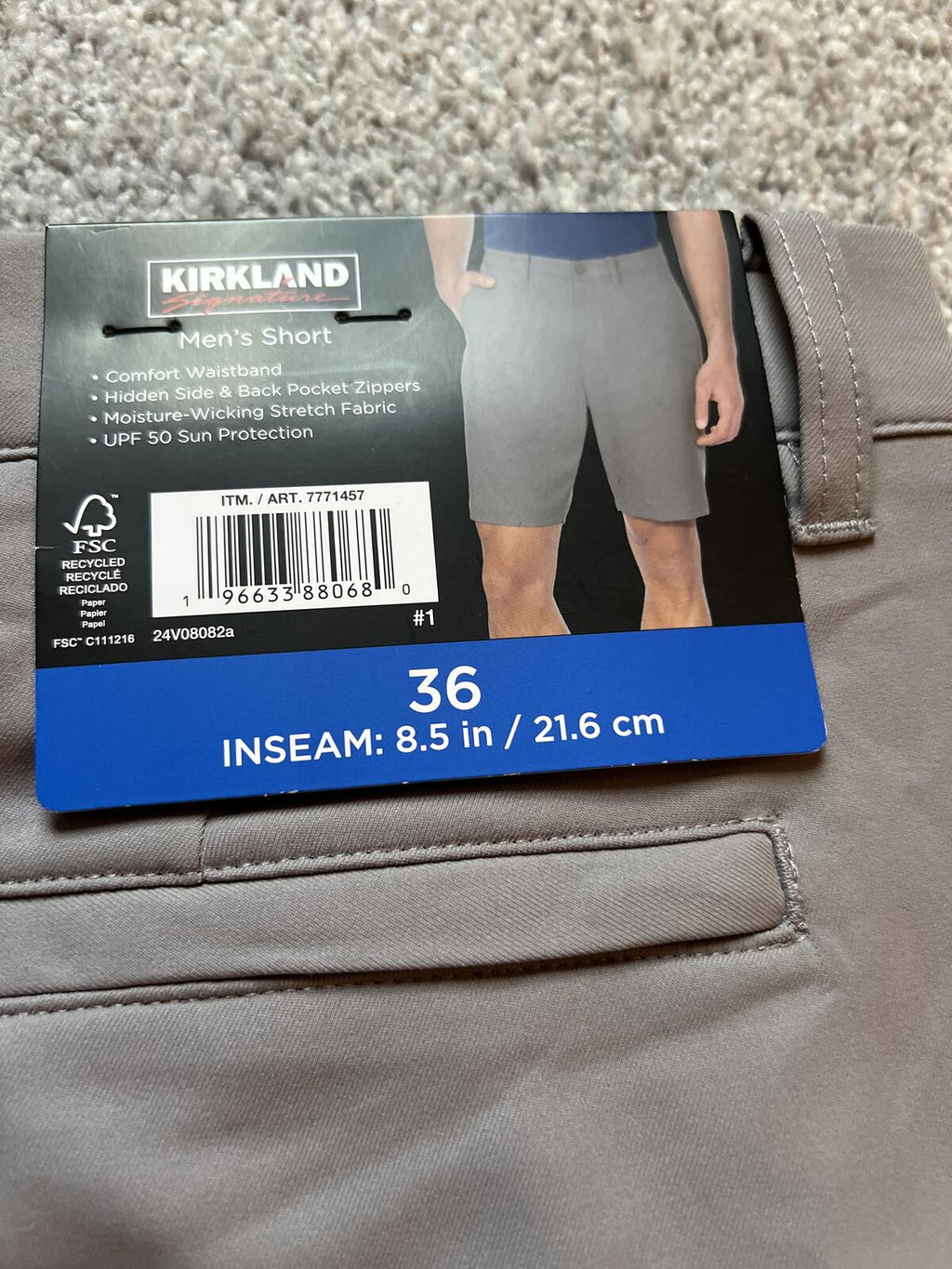 Kirkland grey chino shorts, size 36” waist