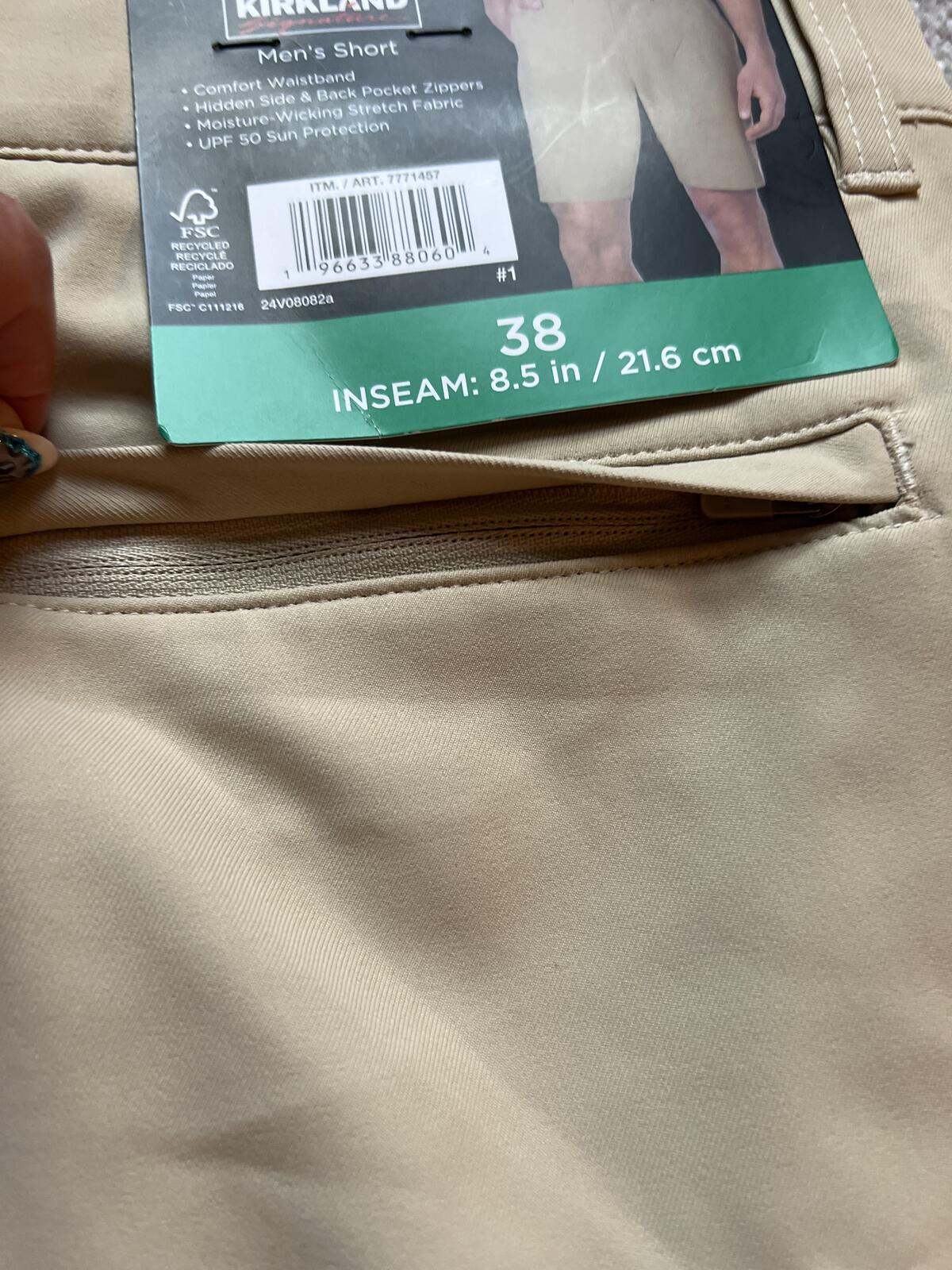 Kirkland beige chino shorts, size 38” waist