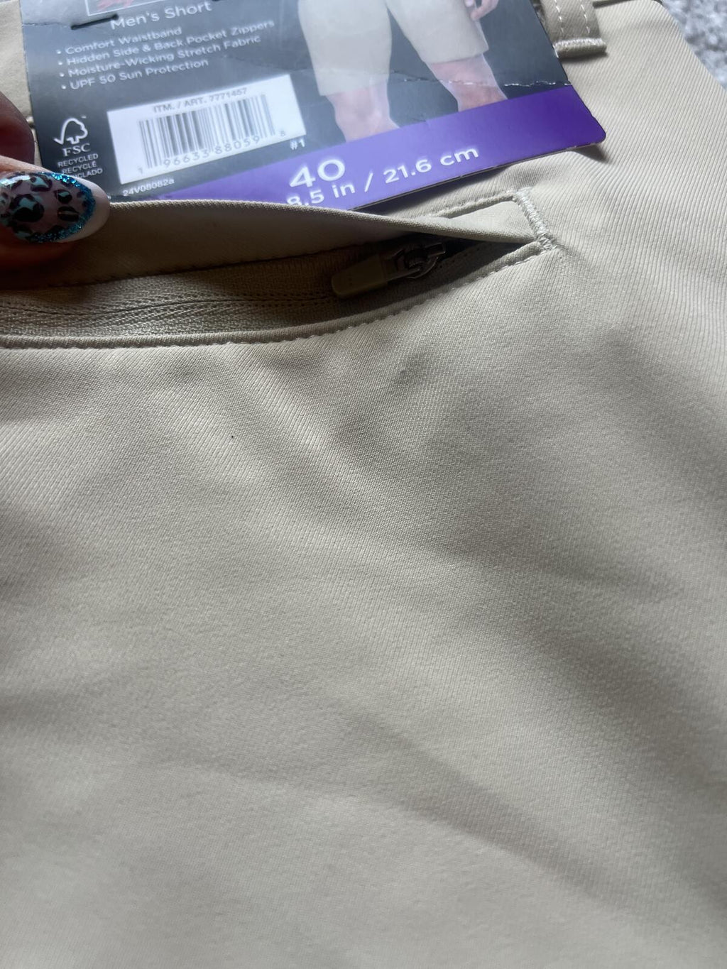 Kirkland beige chino shorts, size 40” waist
