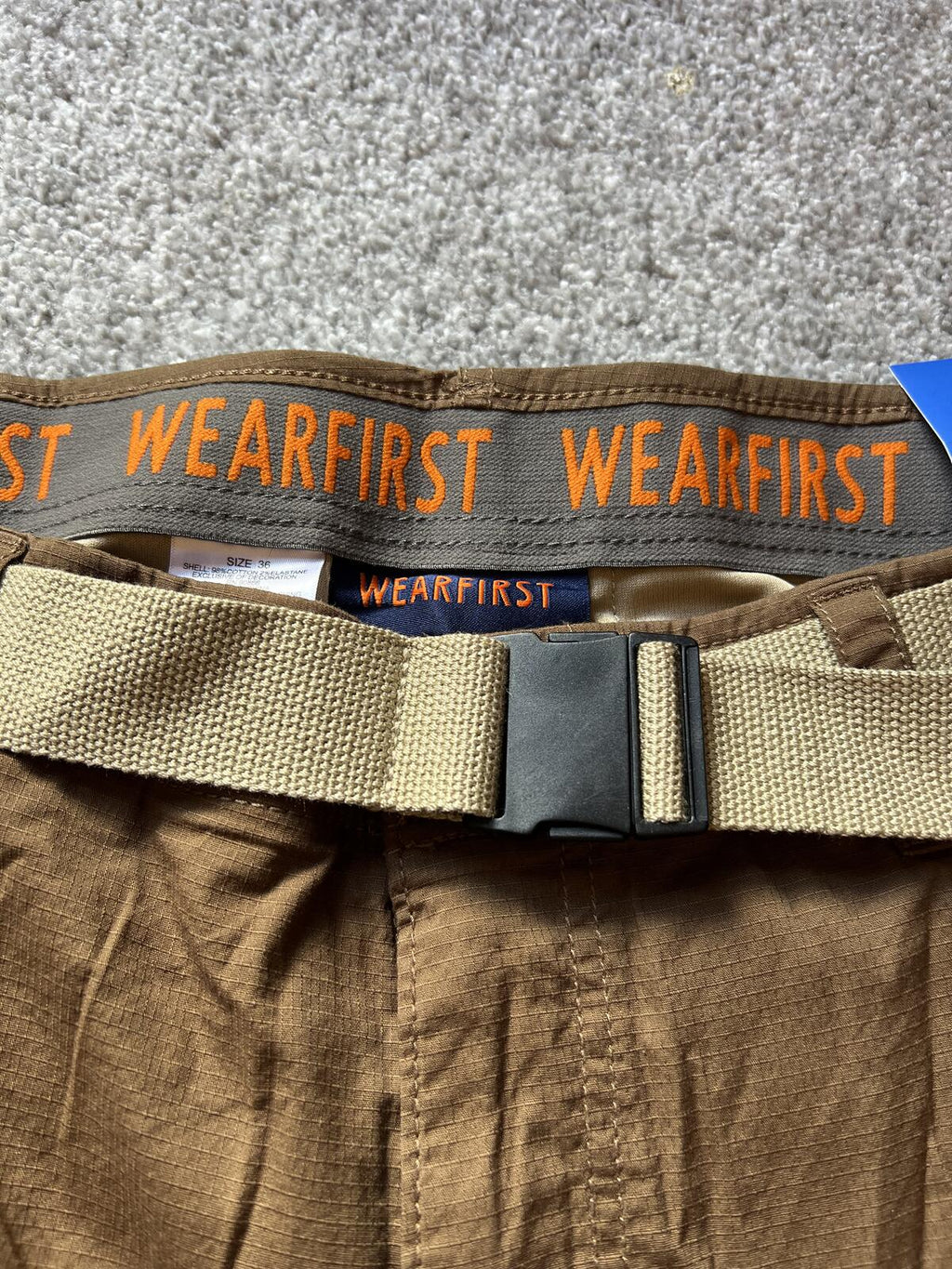 Wearfirst brown cargo shorts, size 36” waist